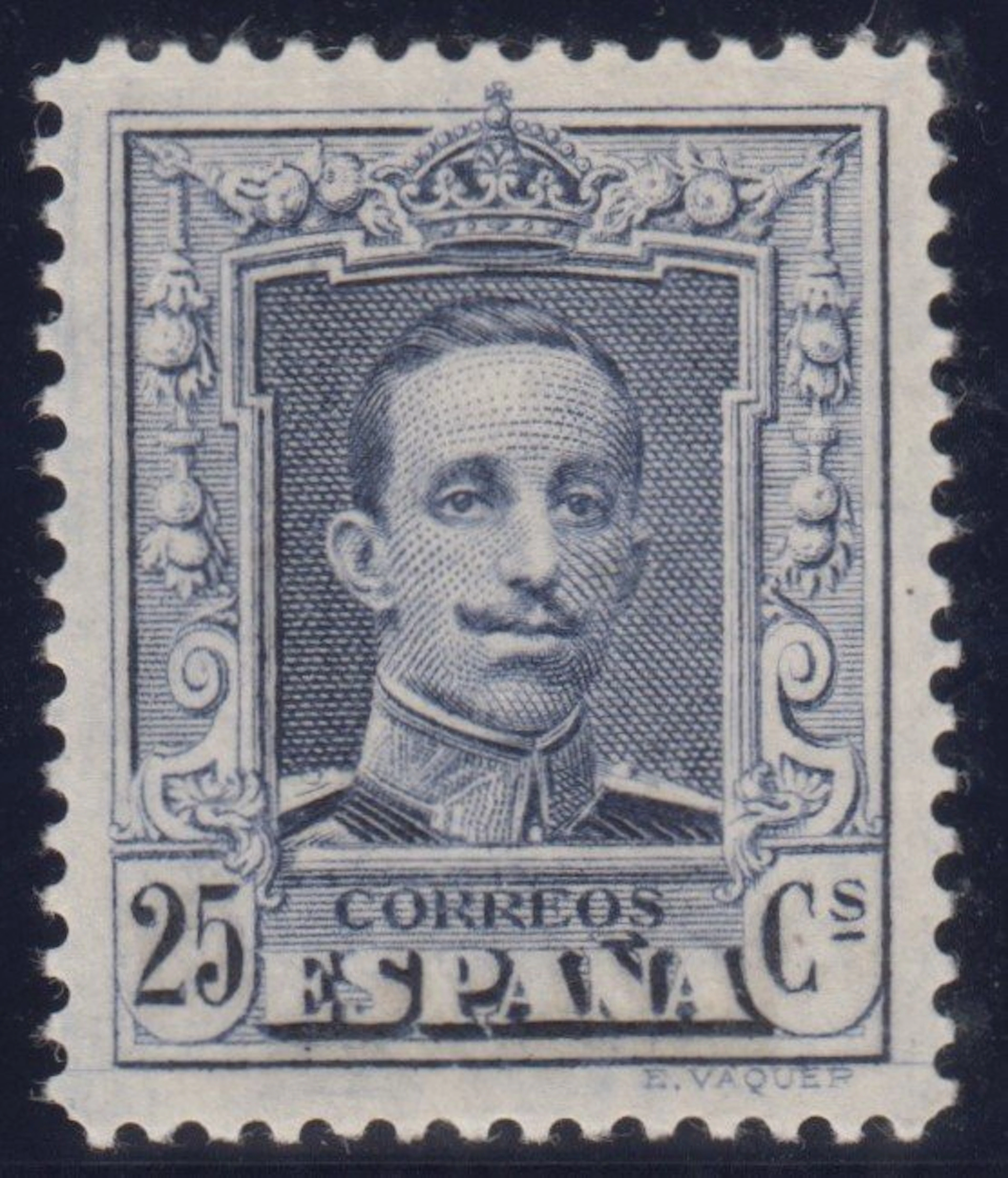 Spain 1922/1930 - Alfonso XIII. Vaquer type. 25 cents, blue. - No expendidos 24
