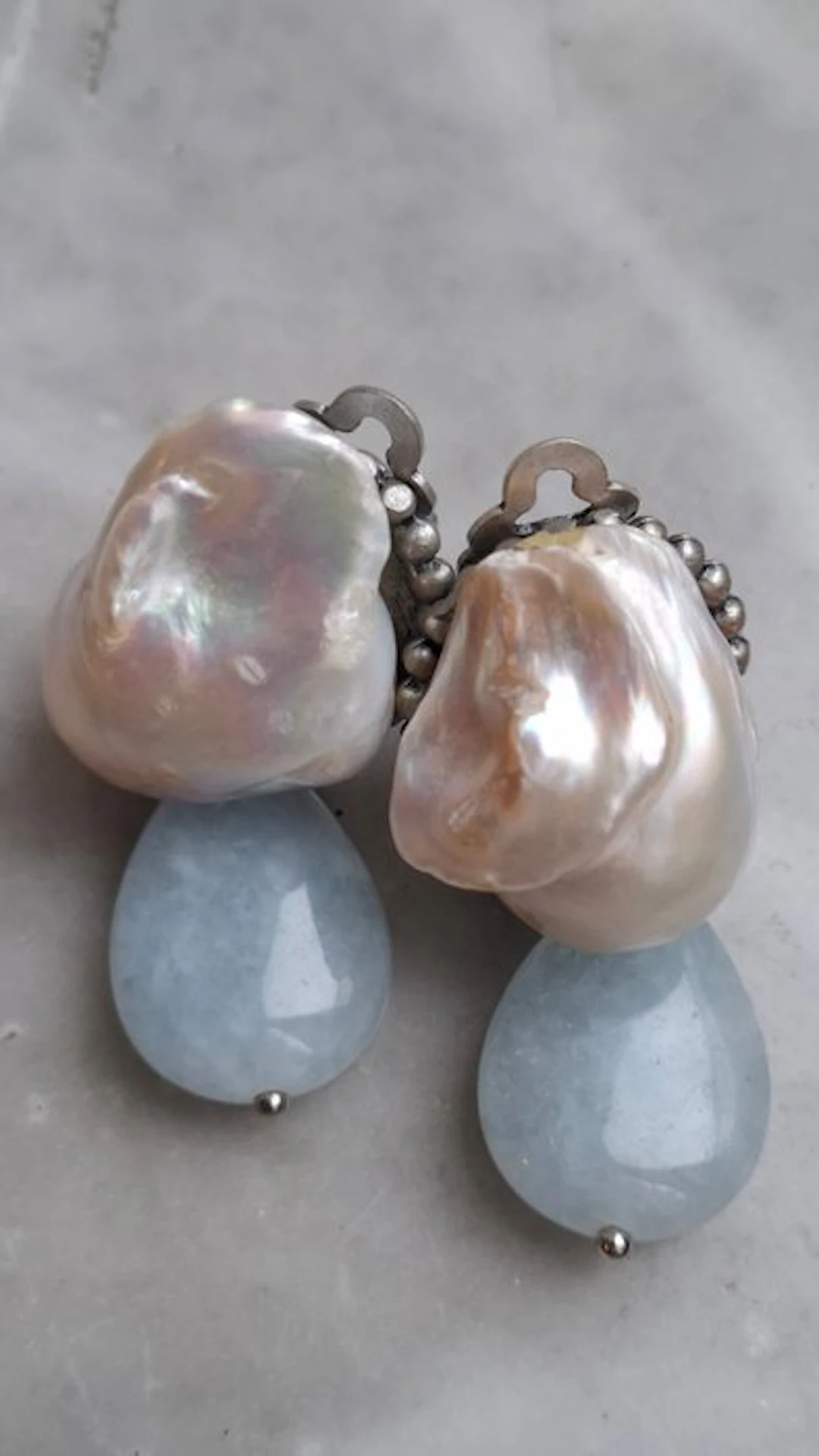 Pearl - Silver - Earrings - Aquamarine and pearls