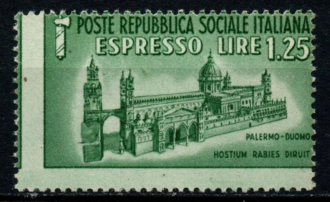 Italy 1944 - RSI espresso 1.25 cents with a variety of perforations