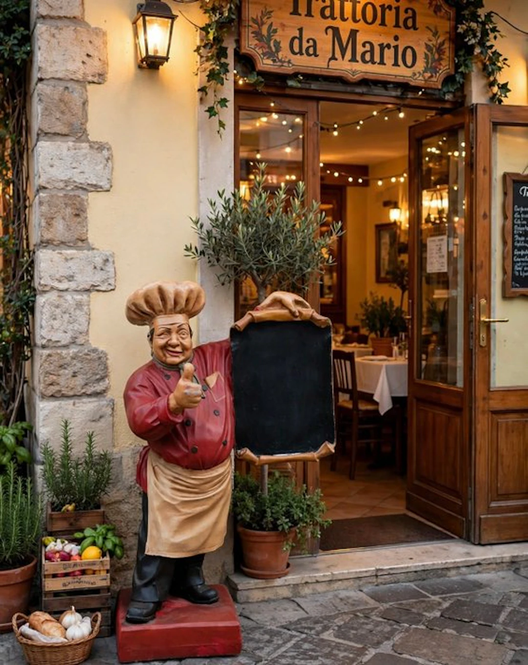 Italian chef with a chalkboard for the menu - Advertising...
