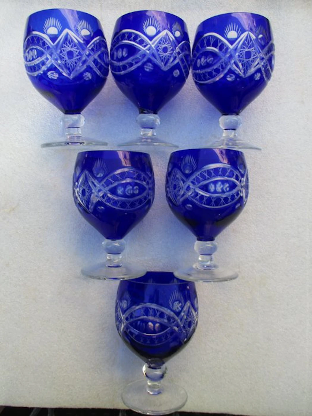 Cristal overlay, Bohême ou Val Saint Lambert - Wine glass - 6 Port glasses.