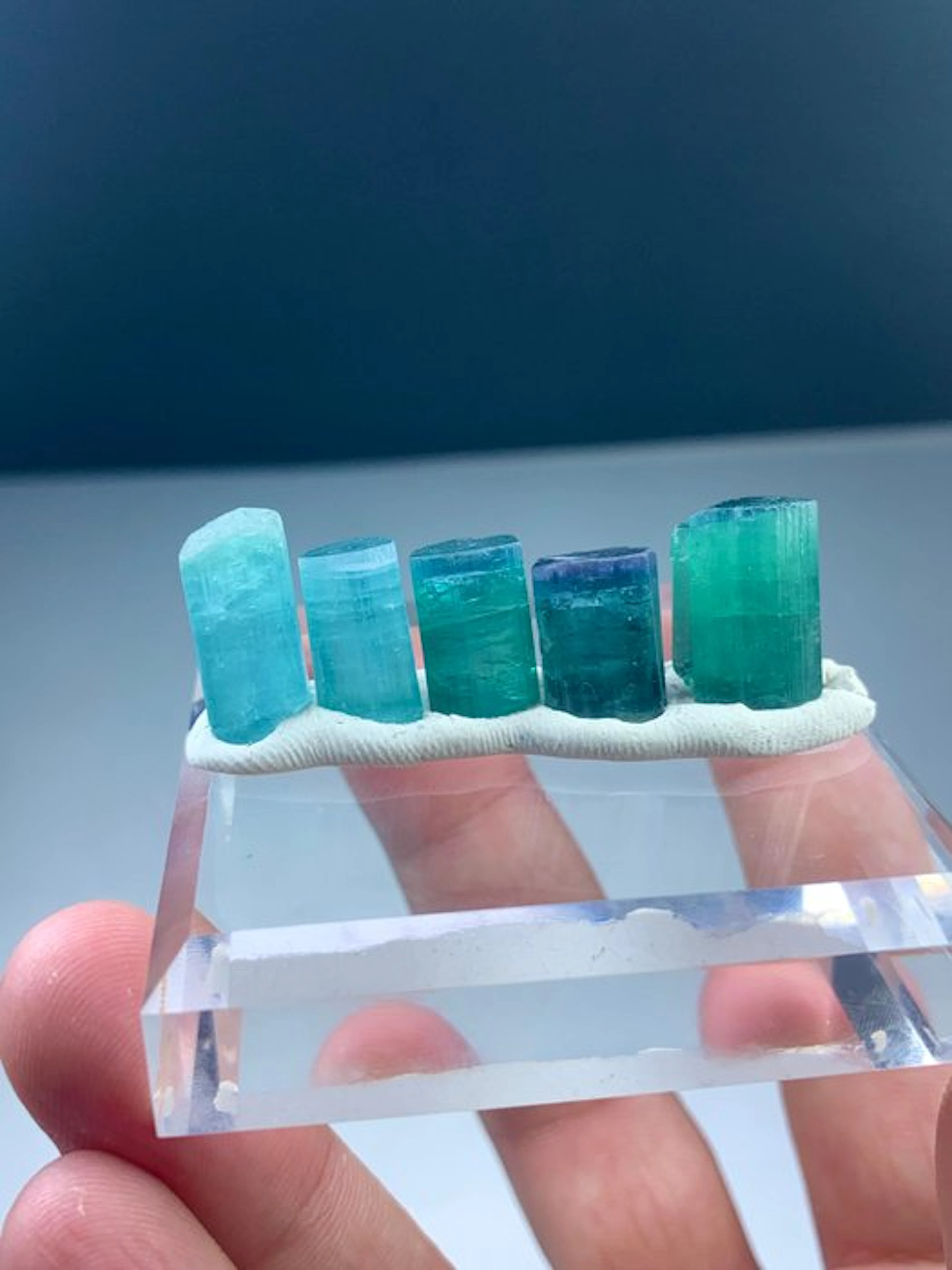 Blue tourmaline Crystals - Height: 16 mm - Width: 6 mm- 14 g - (1)