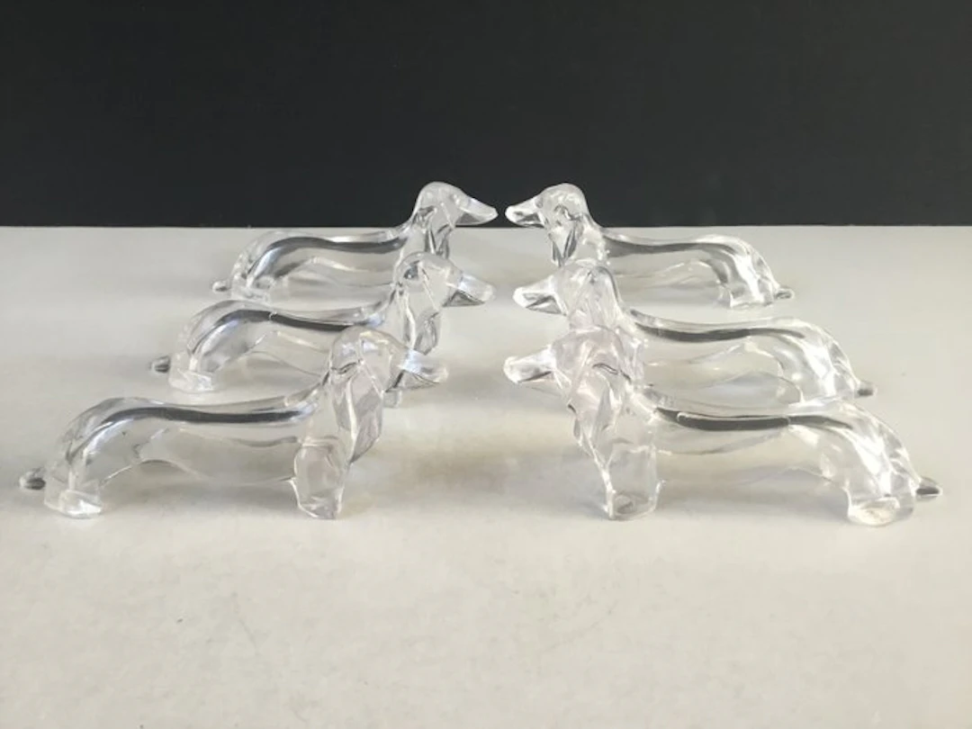 zeldzame set - Knife rest (6) - acryl, lucite - Vintage Lucite dachshunds