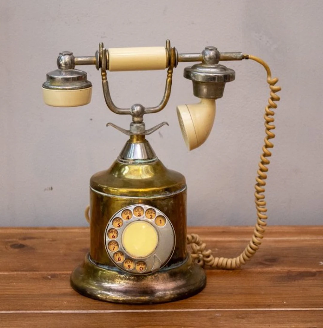 Analogue telephone - rotating cylindrical disk - Brass