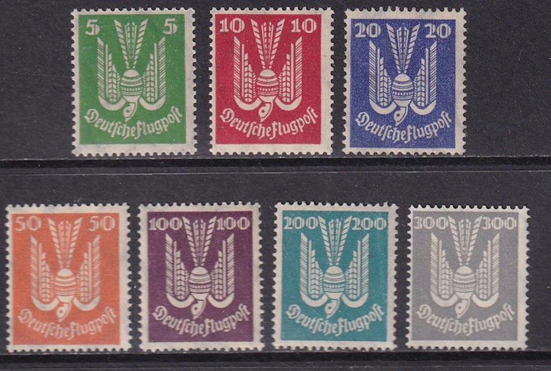 German Empire 1924 - Airmail stamps: Wooden Dove (IV) - Michel: 344/350