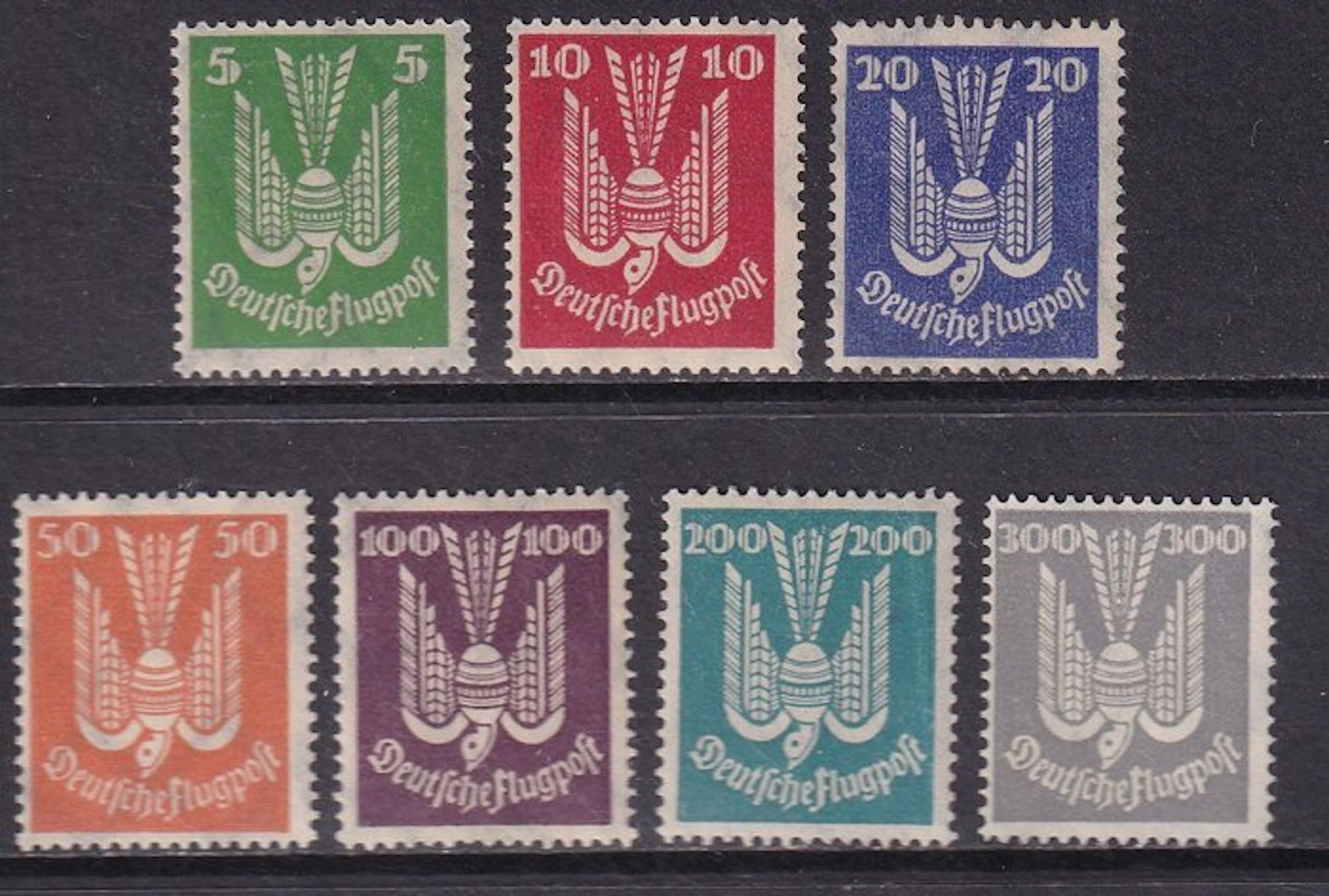 German Empire 1924 - Airmail stamps: Wooden Dove (IV) - Michel: 344/350