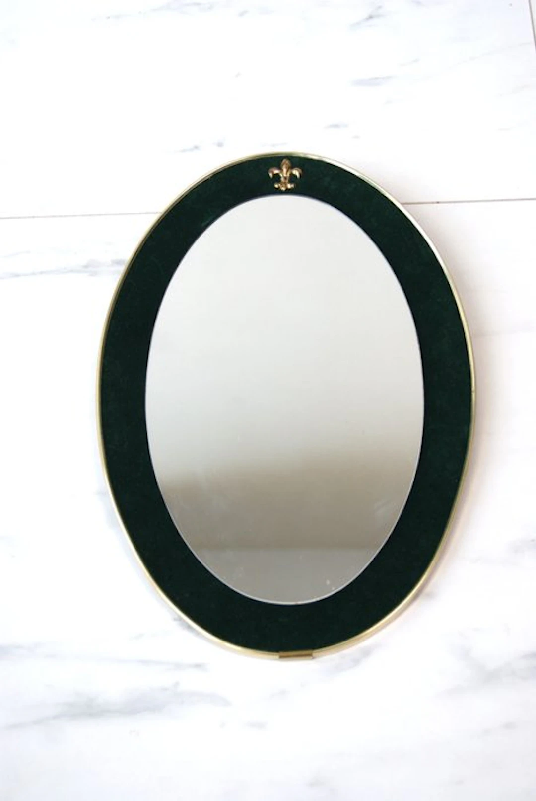 Wall mirror - Glass, Brass, Wood, Velvet - Royal green