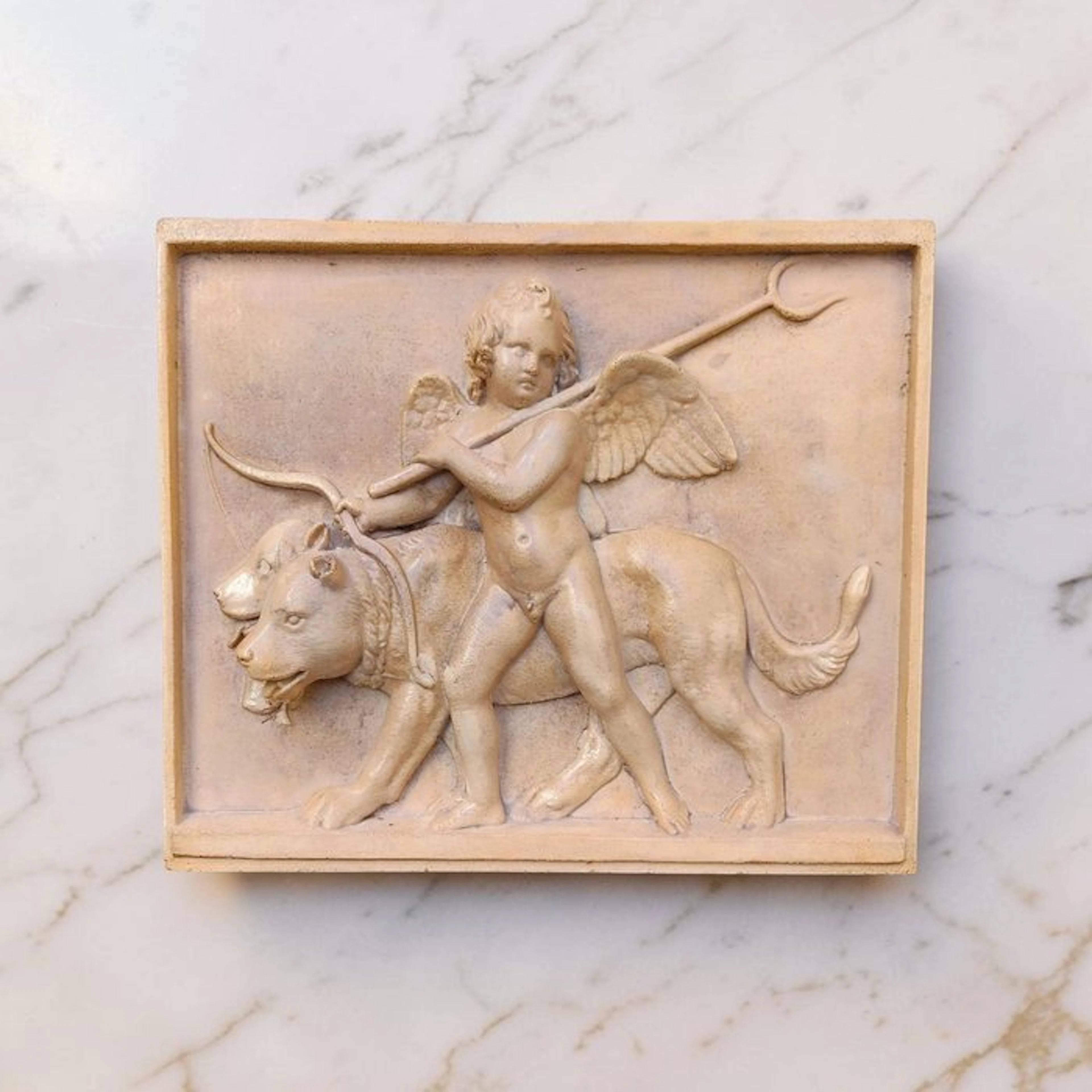 Sculpture, Cupido Con Cerbero - 25 cm - Cast Stone