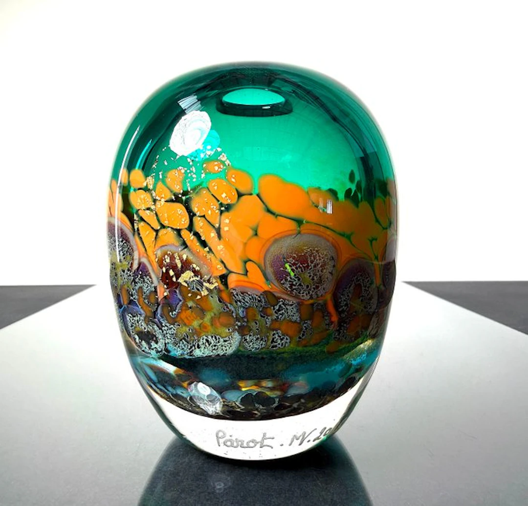 Maxence Parot - Vase - Unique vase with opaline colors and gold. - Glass