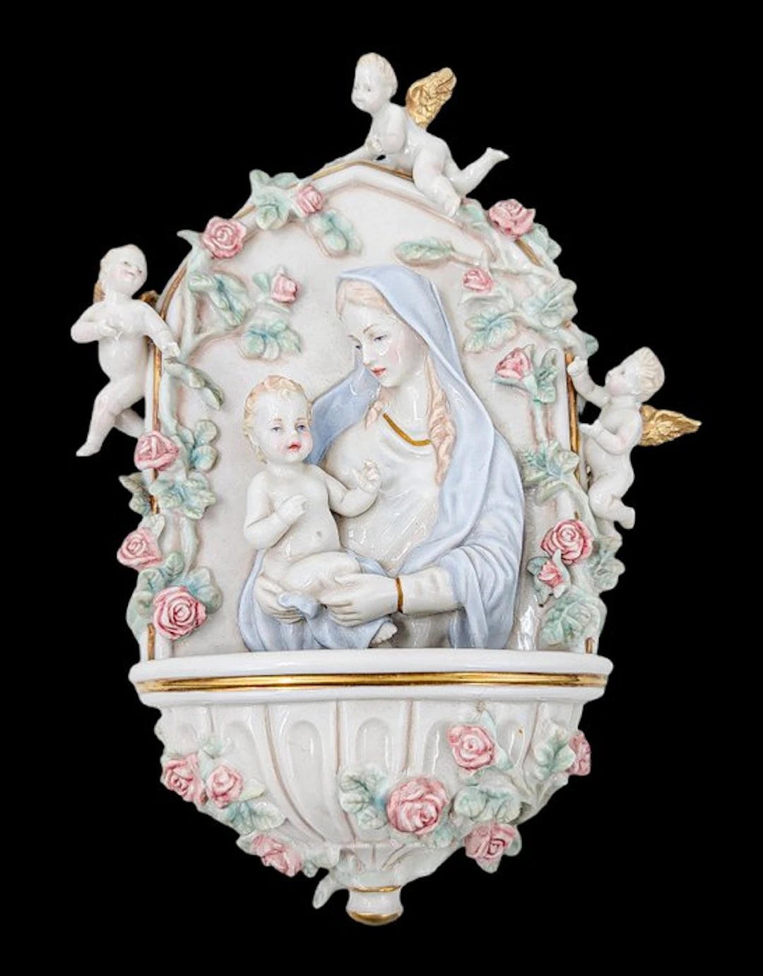 Holy water font - Ce Bénitier représente une Vierge à...