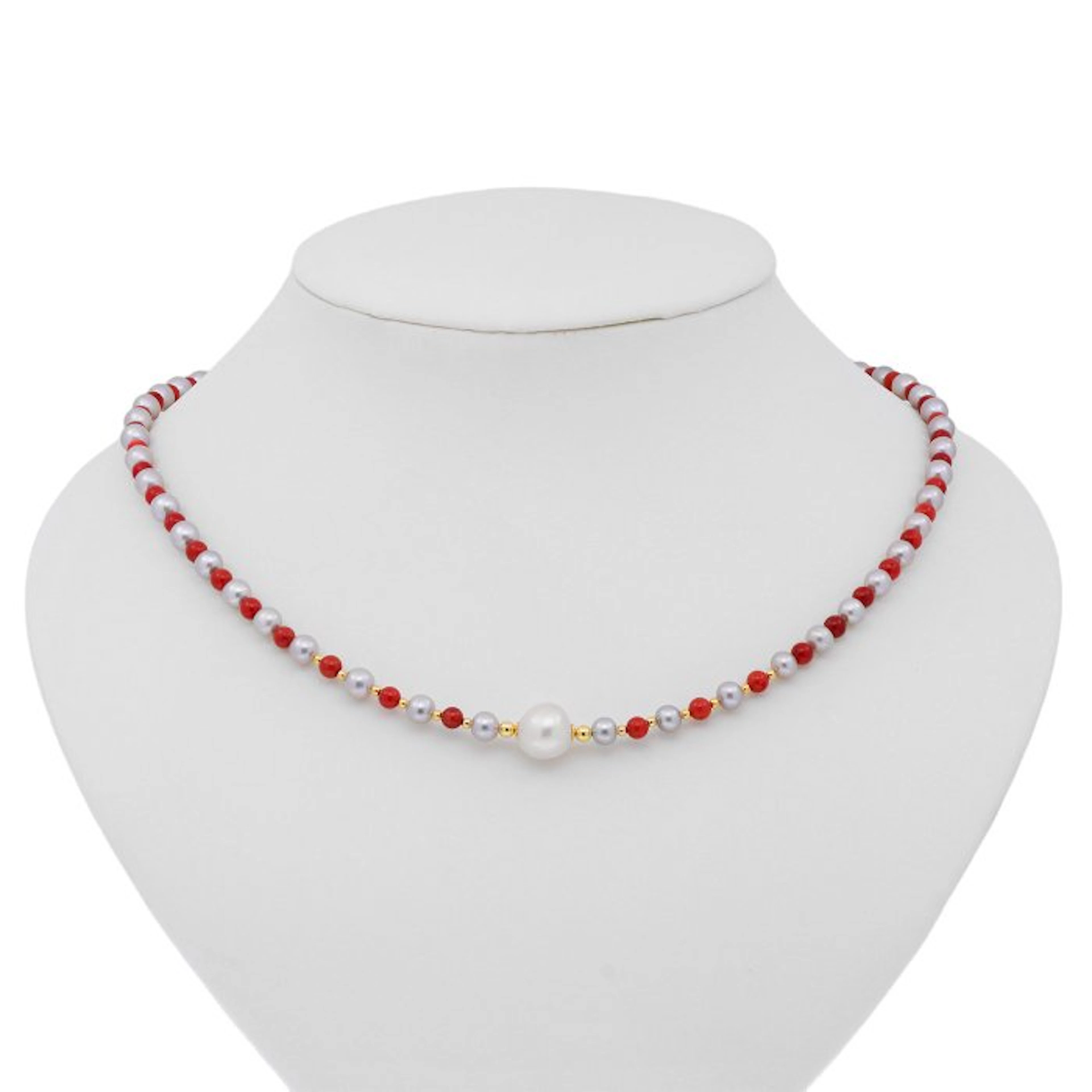 No reserve price - Necklace - 18 kt. Yellow gold Pearl - Pearl - Red Coral