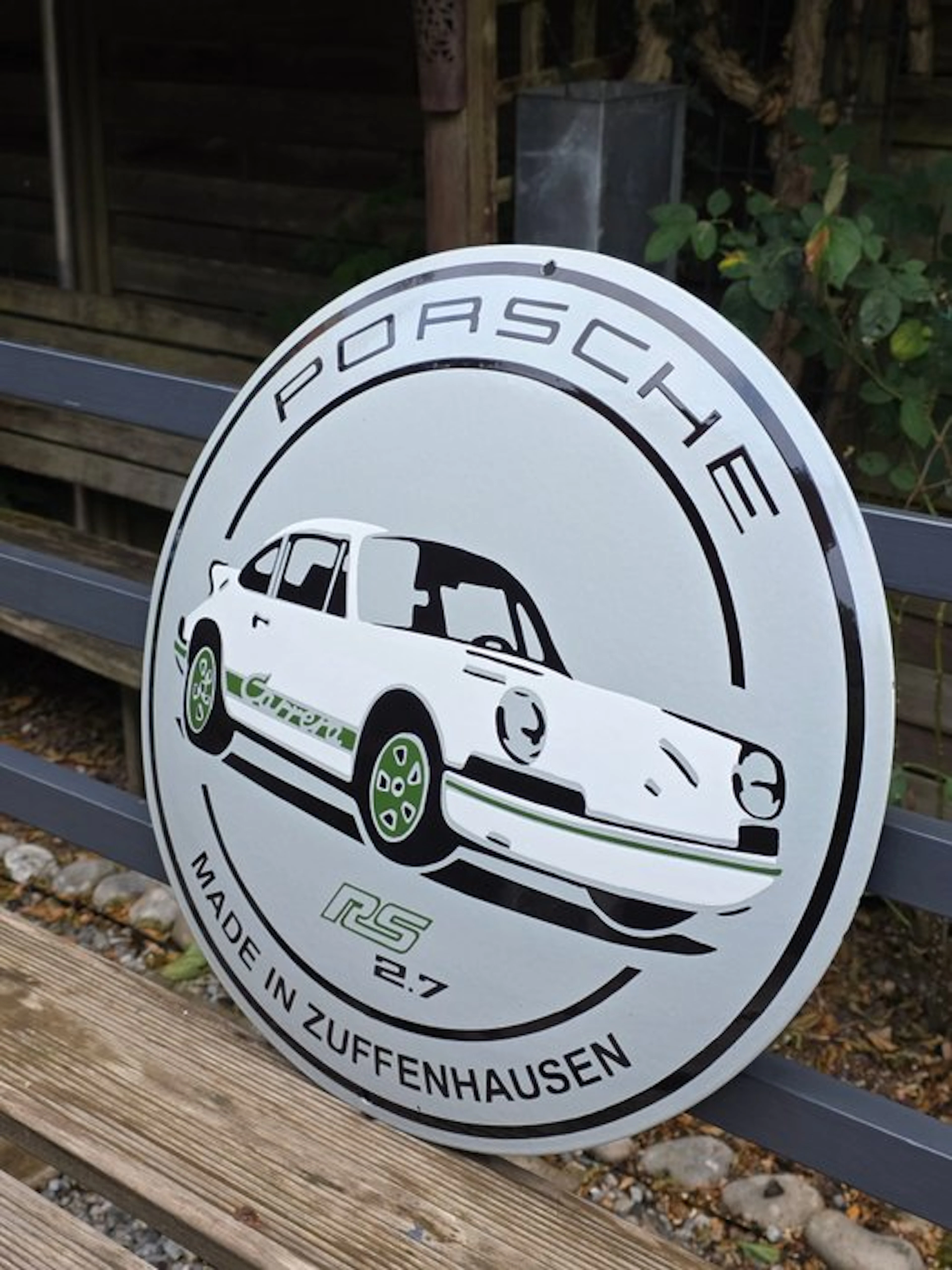 Enamel sign Porsche RS 2.7 – "MADE IN ZUFFENHAUSEN" – Ø...
