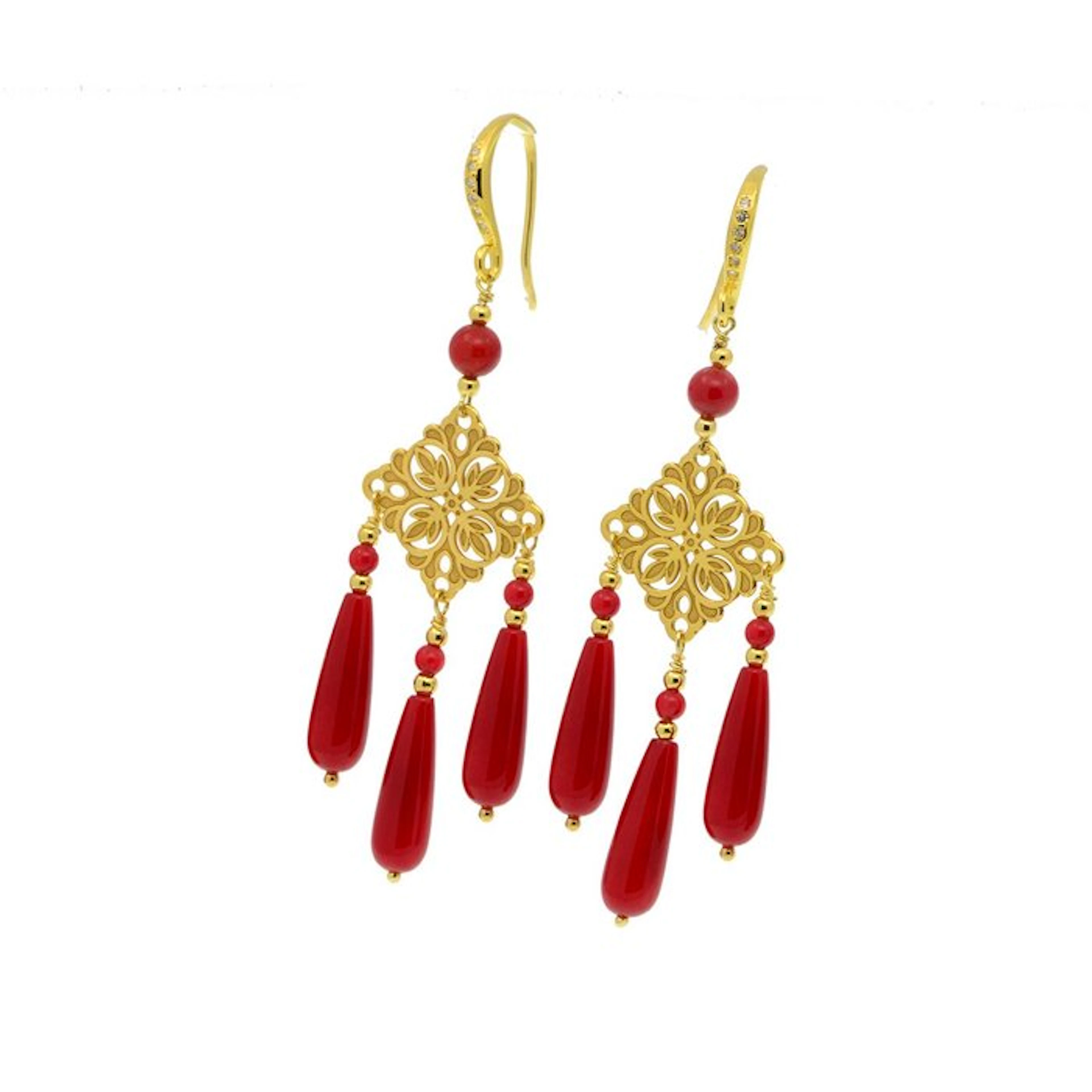 Coral - Silver - Earrings