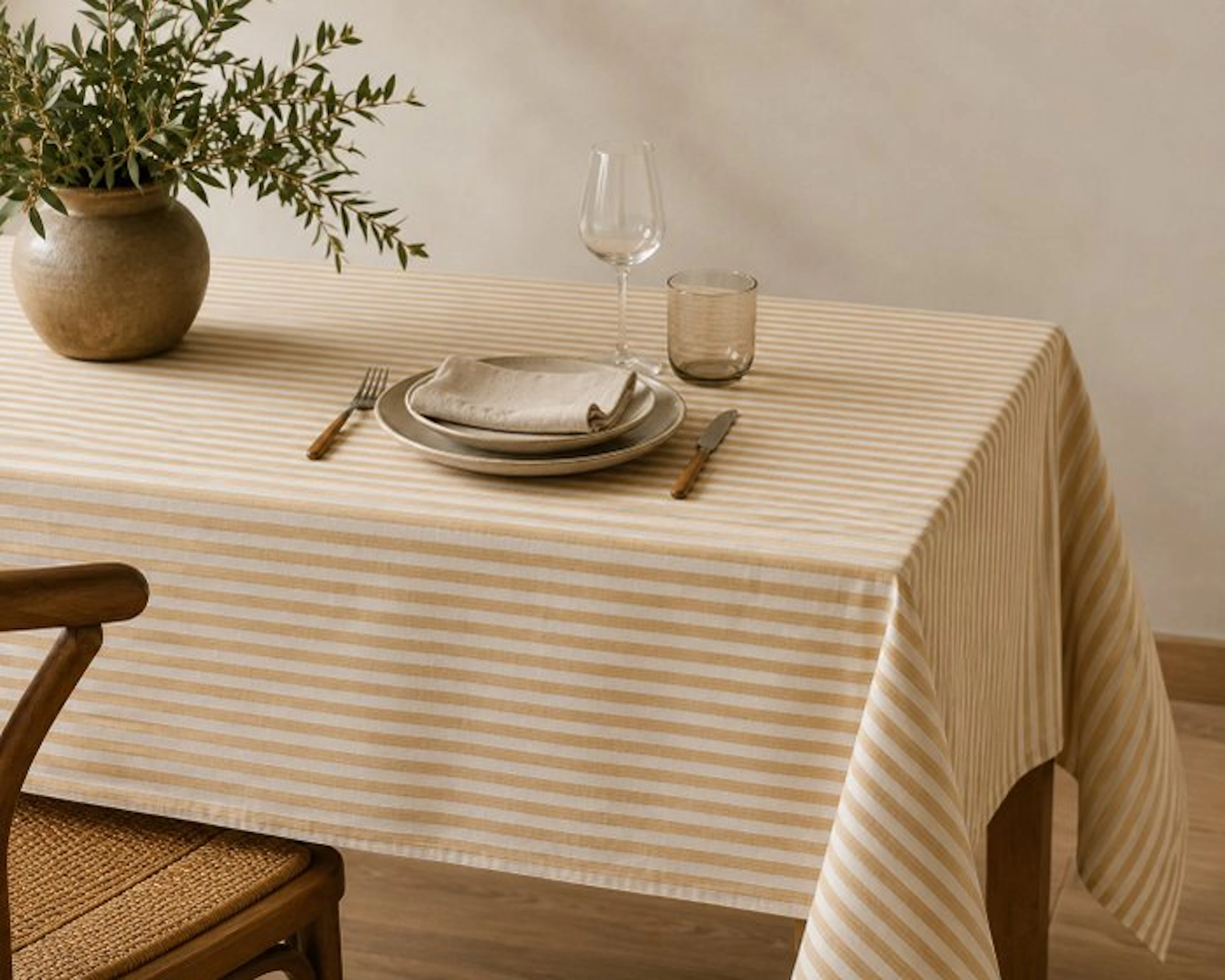Striped upholstery fabric in Yellow Ochre and Ivory –...