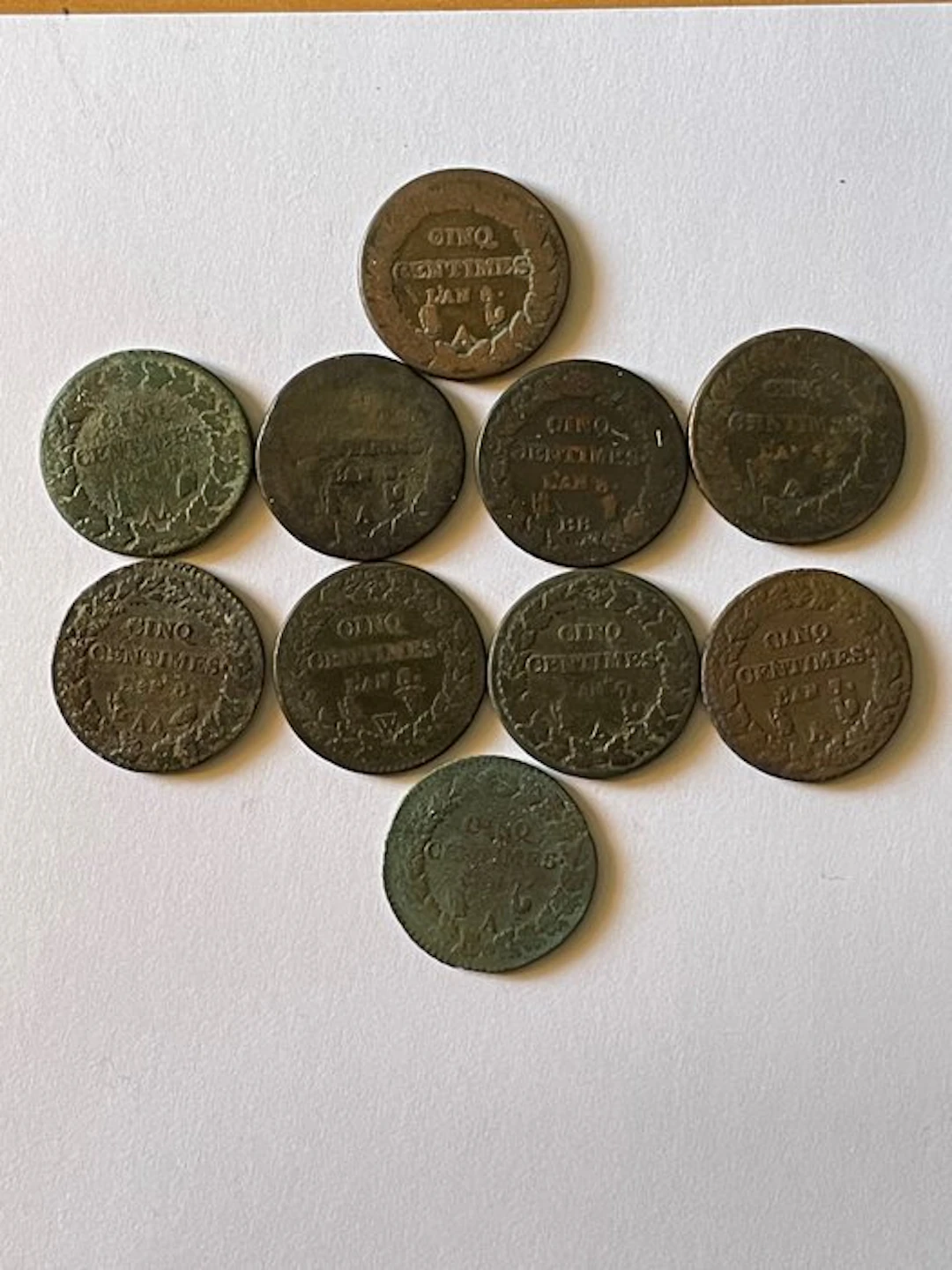 France. 5 Centimes Dupré (lot de 10 monnaies) (No reserve price)