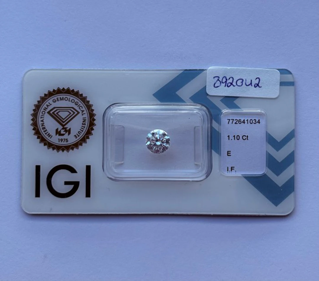 1 pcs Diamond (Natural) - 1.10 ct - Round - E - IF...