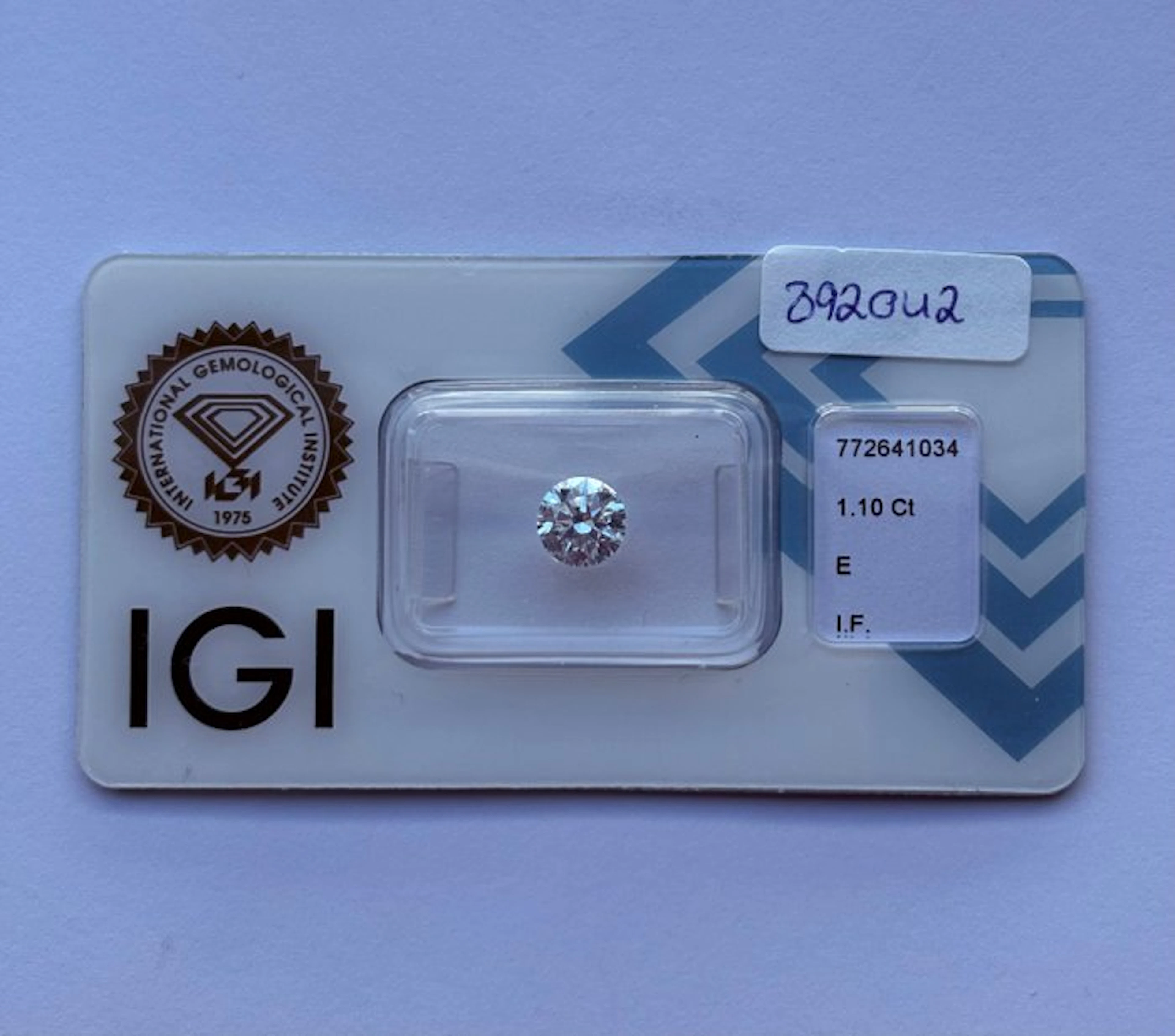 1 pcs Diamond (Natural) - 1.10 ct - Round - E - IF...