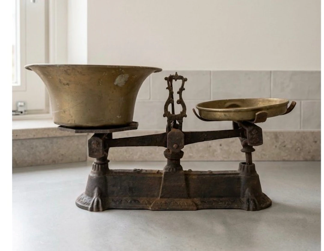 Scale - Antique Roberval-type balance scale with two...