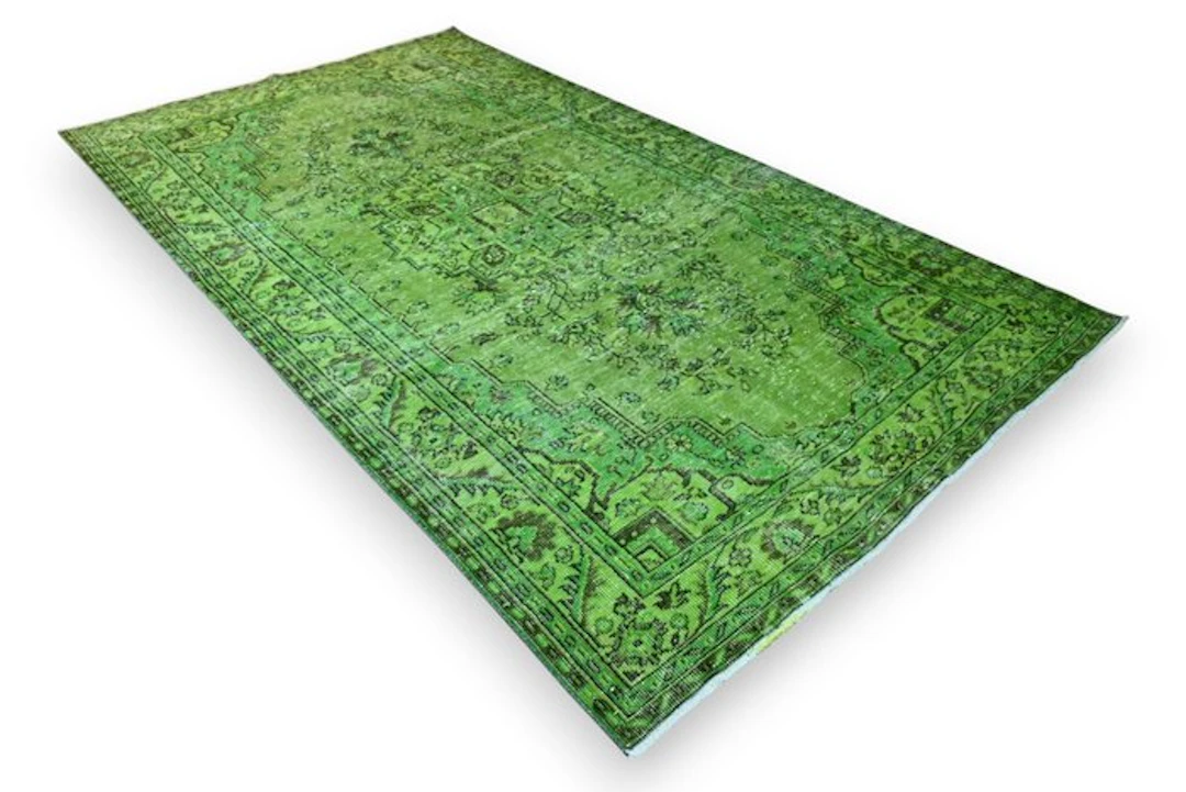 Green designer vintage - Rug - 310 cm - 185 cm - √ handmade √ certificate