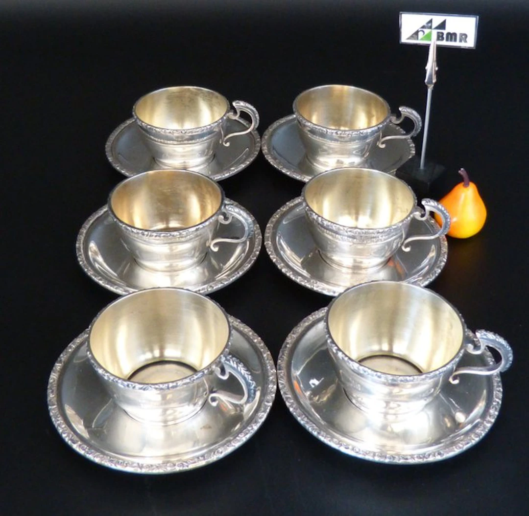 Cup and saucer (6) - .800 silver - Austria-Hungary