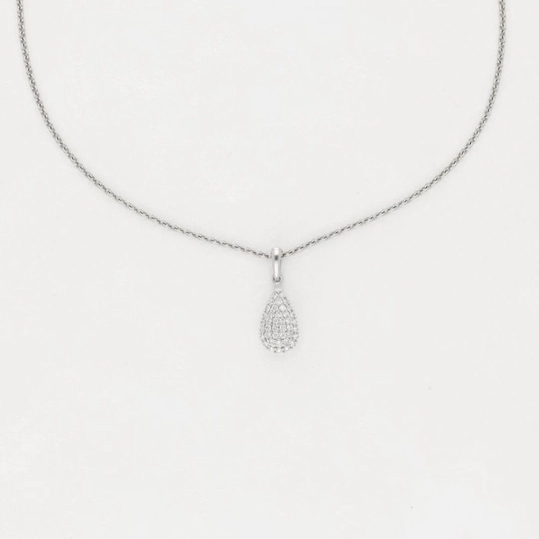 Necklace with pendant - 14 kt. White gold Diamond (Natural)