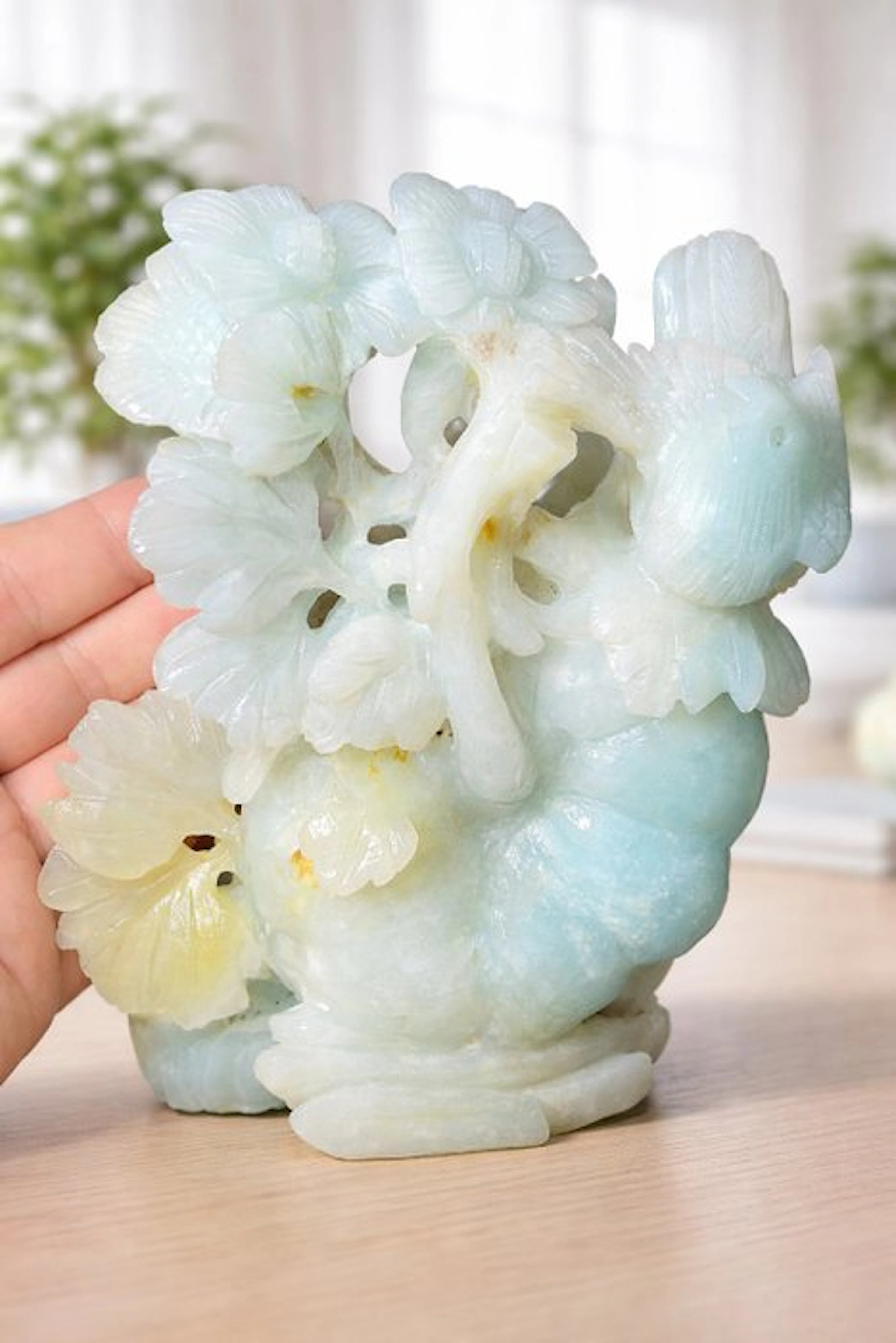 Handmade Baby Blue Amazonite Bird with Pumpkin Sculpture...