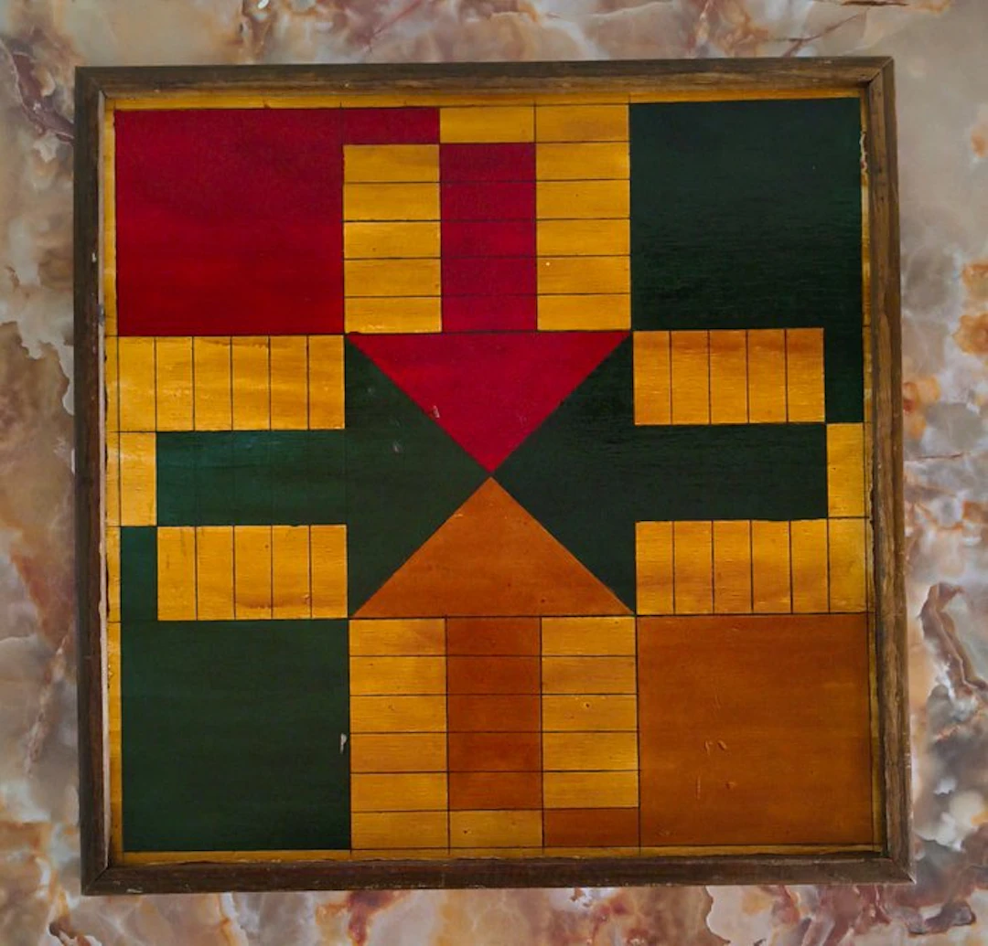 Board game - Antiek dubbelzijdig Parcheesi / Dam bord - Wood