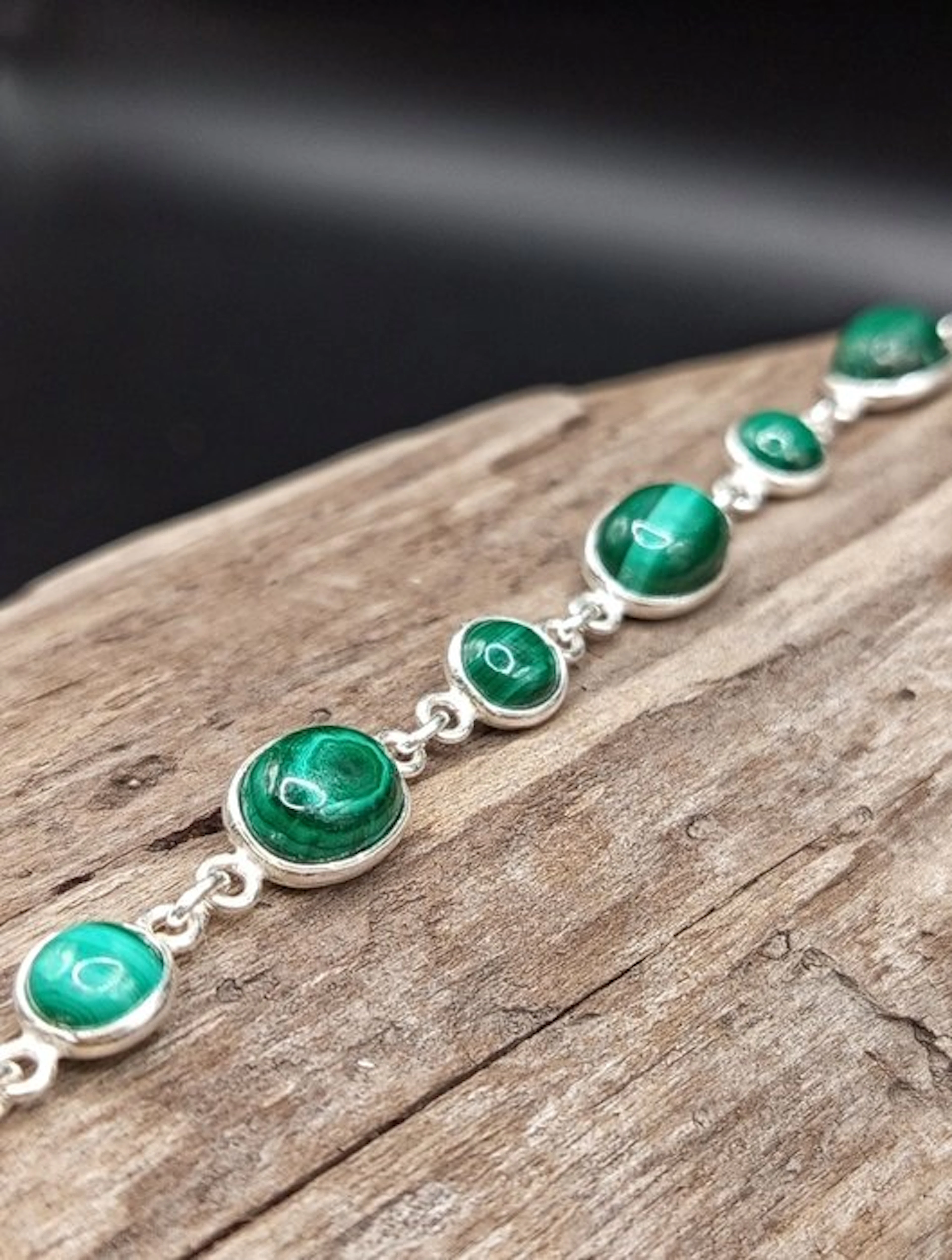 One-of-a-kind 925 silver bracelet with malachite – Top Quality- 1 g - (1)