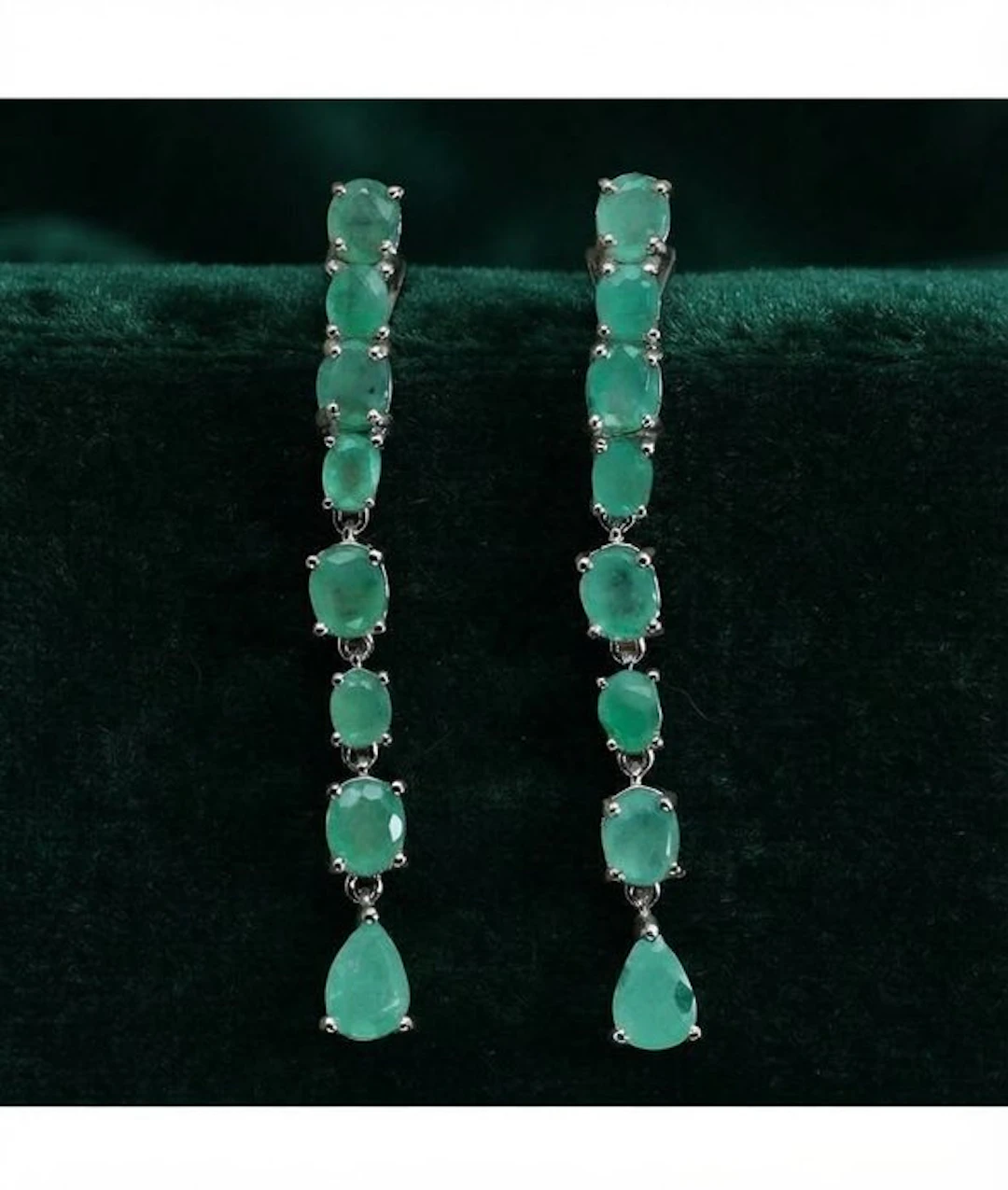No reserve price - Drop earrings Silver - 3.40ct. tw. Emerald