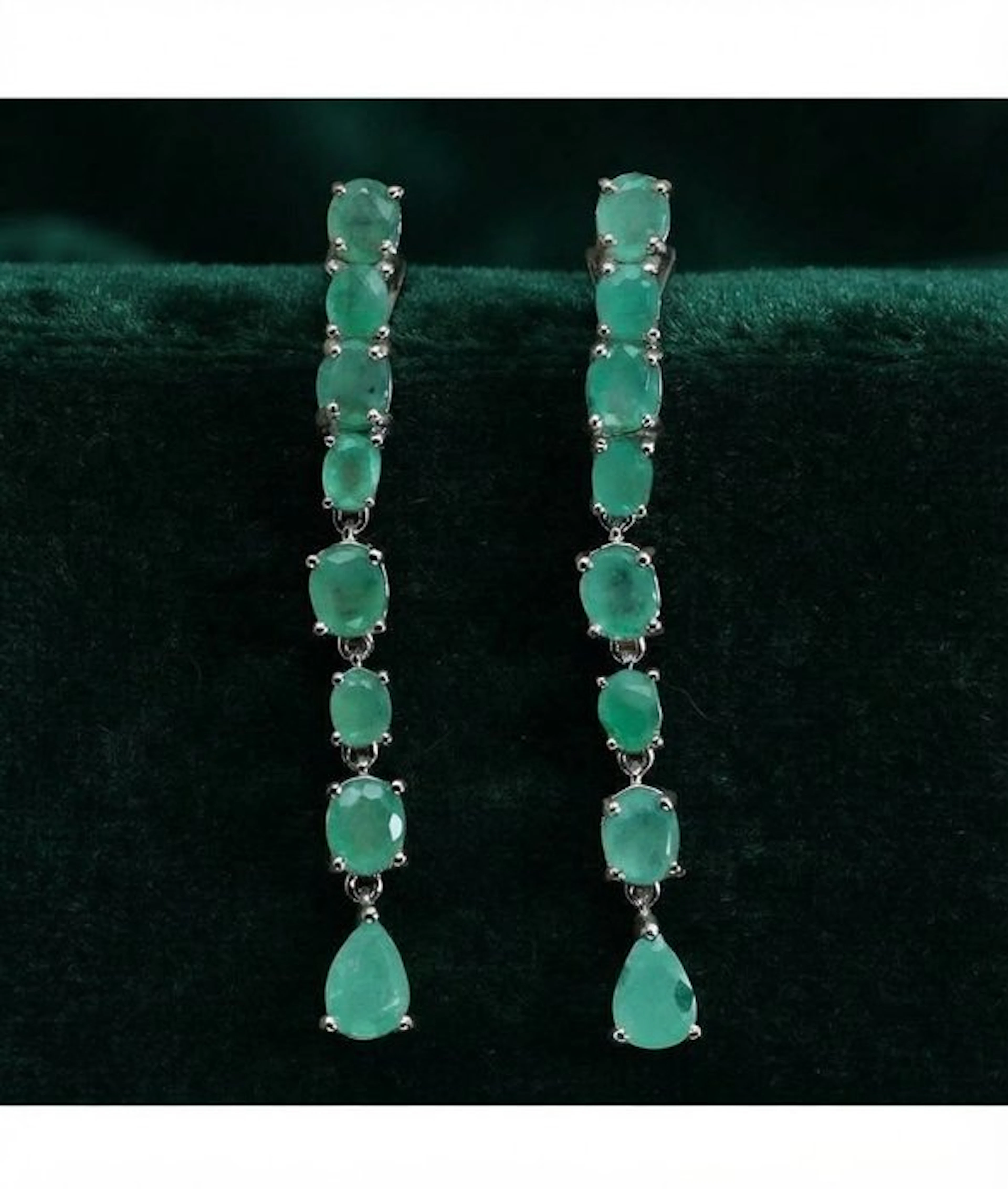 No reserve price - Drop earrings Silver - 3.40ct. tw. Emerald