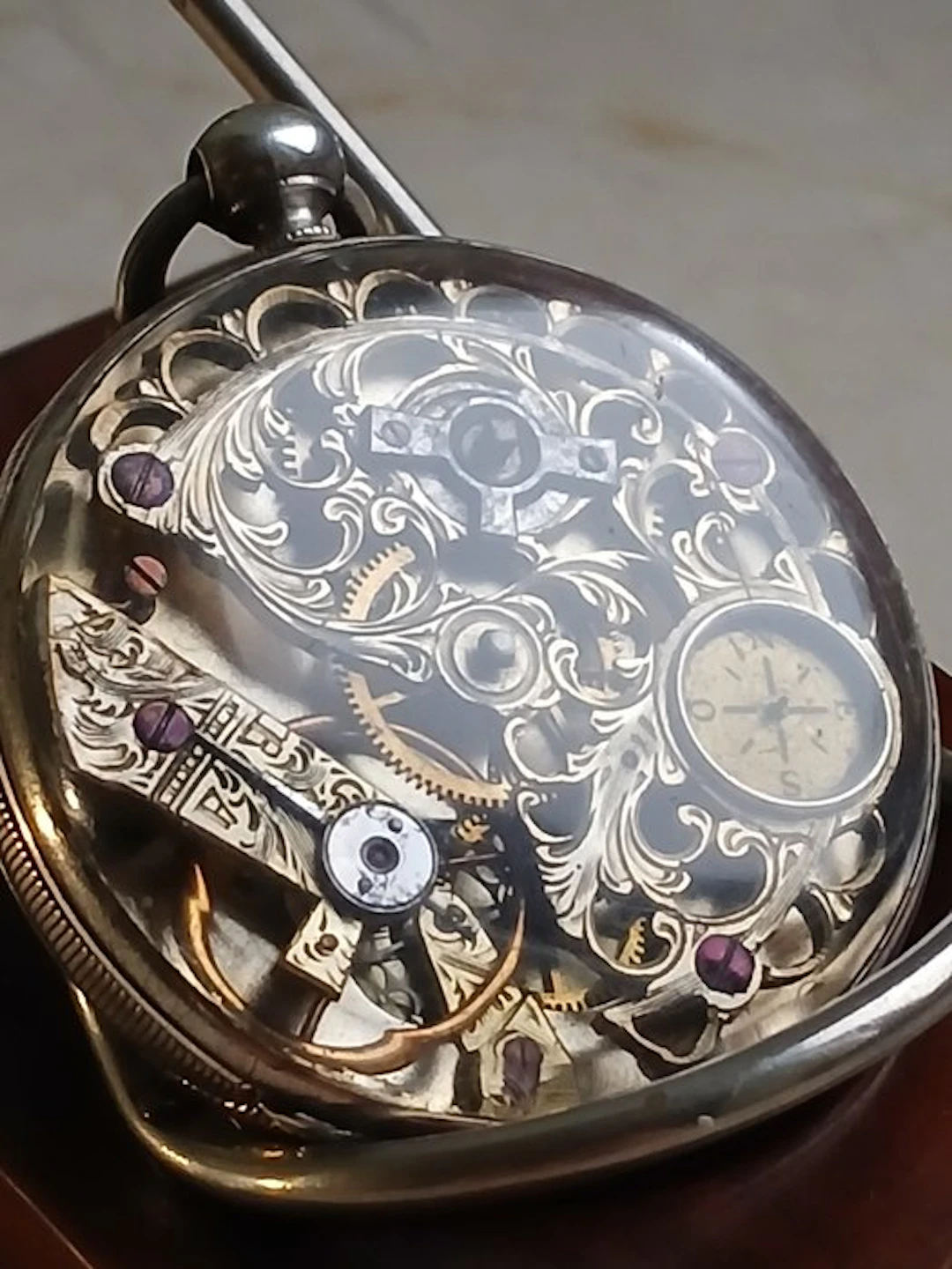 Orologio del Viaggiatore con Bussola-Meccanica damascata - 1850-1900
