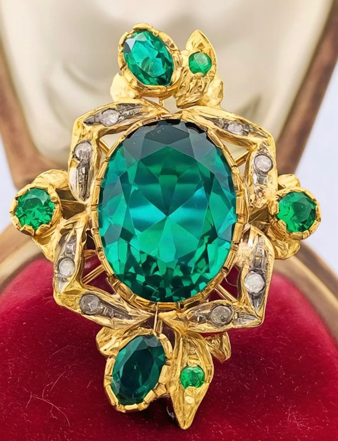 No reserve price - Ring - 9 kt. Yellow gold, Silver Emerald - Diamond