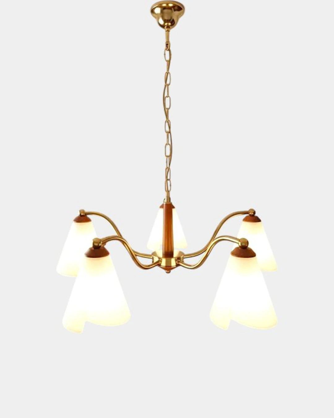Bedside table lamp (3) - Brass, Wood, Glass - Chandelier and 2 Table Lamps