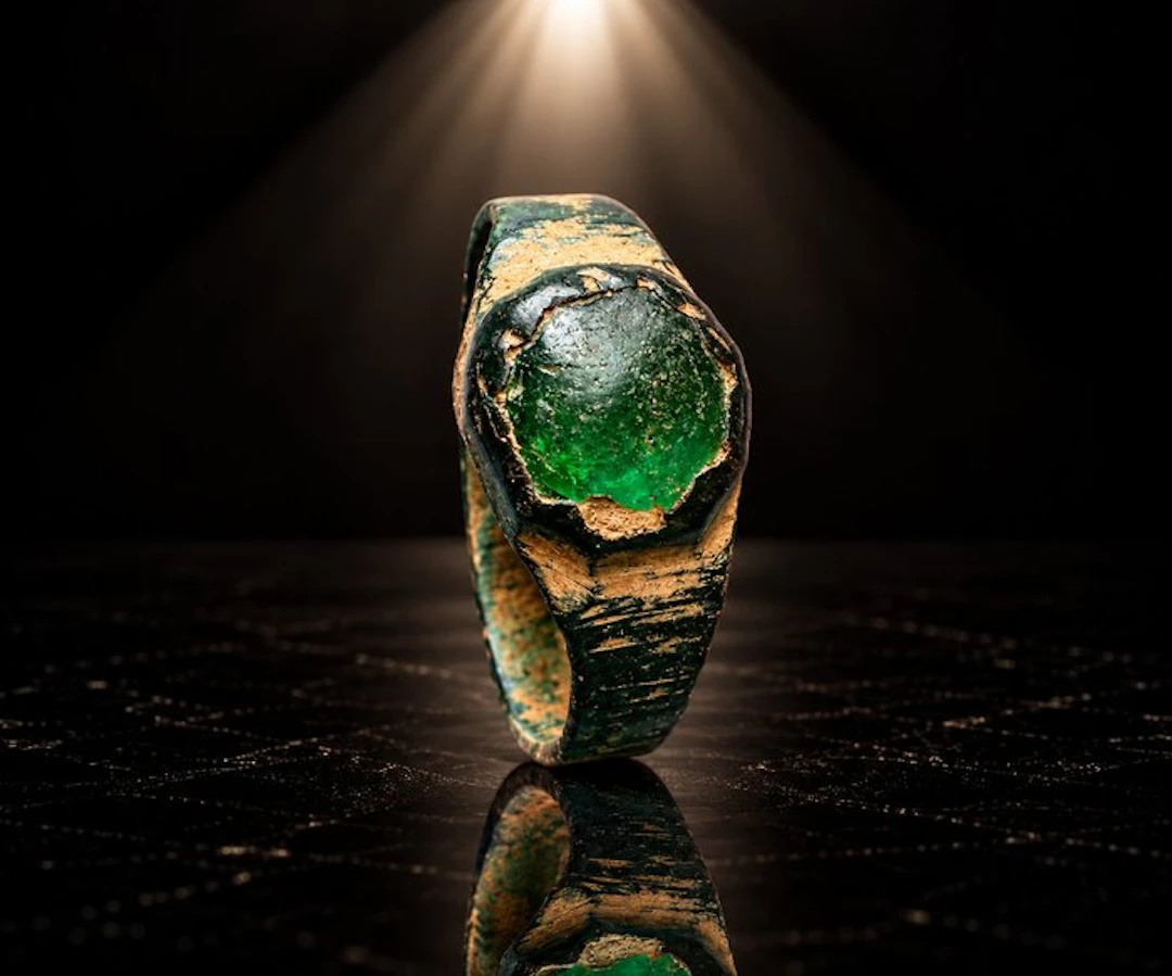 Medieval Bronze “The Emerald of Fortune” — Beautiful Ring...