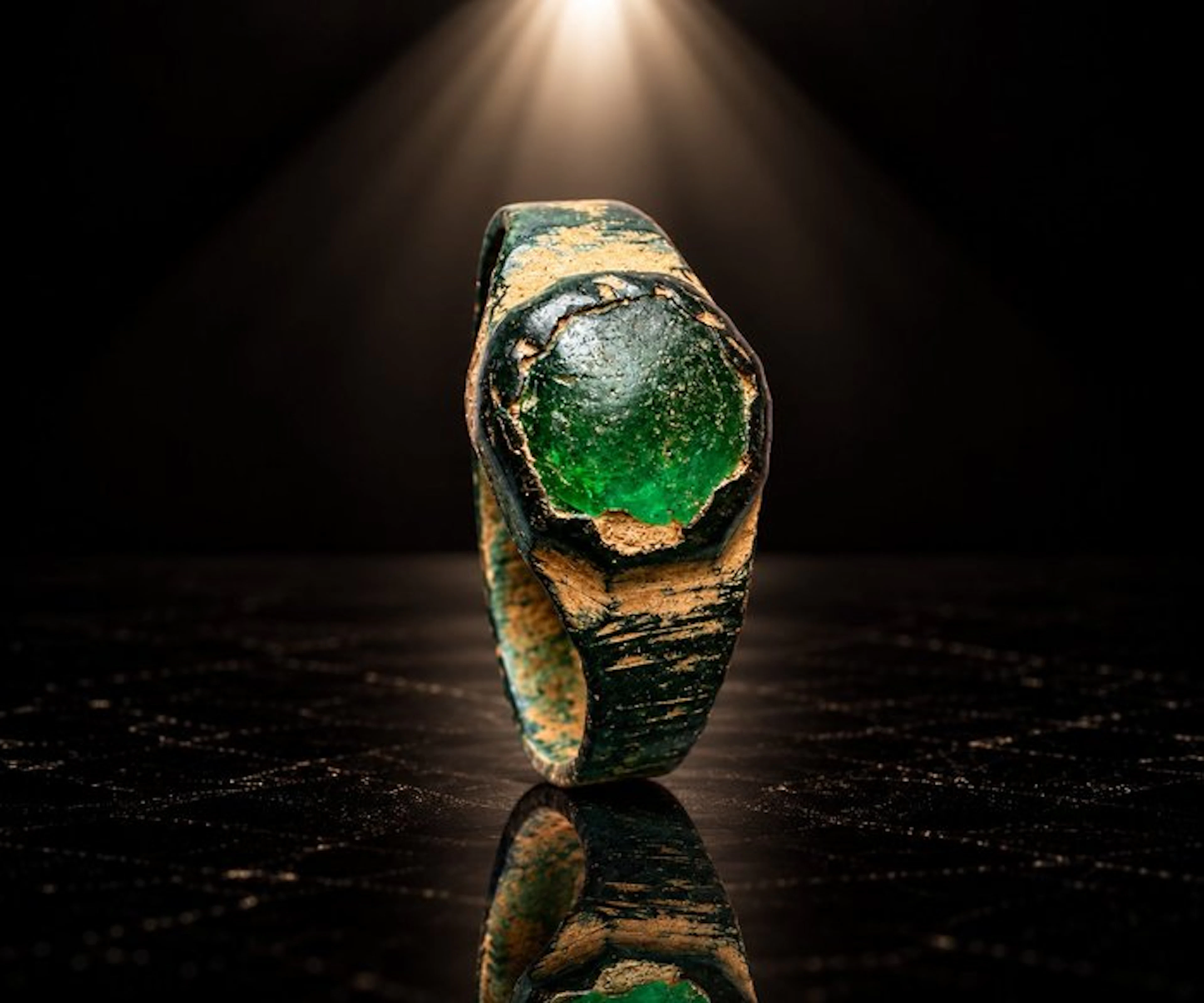 Medieval Bronze “The Emerald of Fortune” — Beautiful Ring...