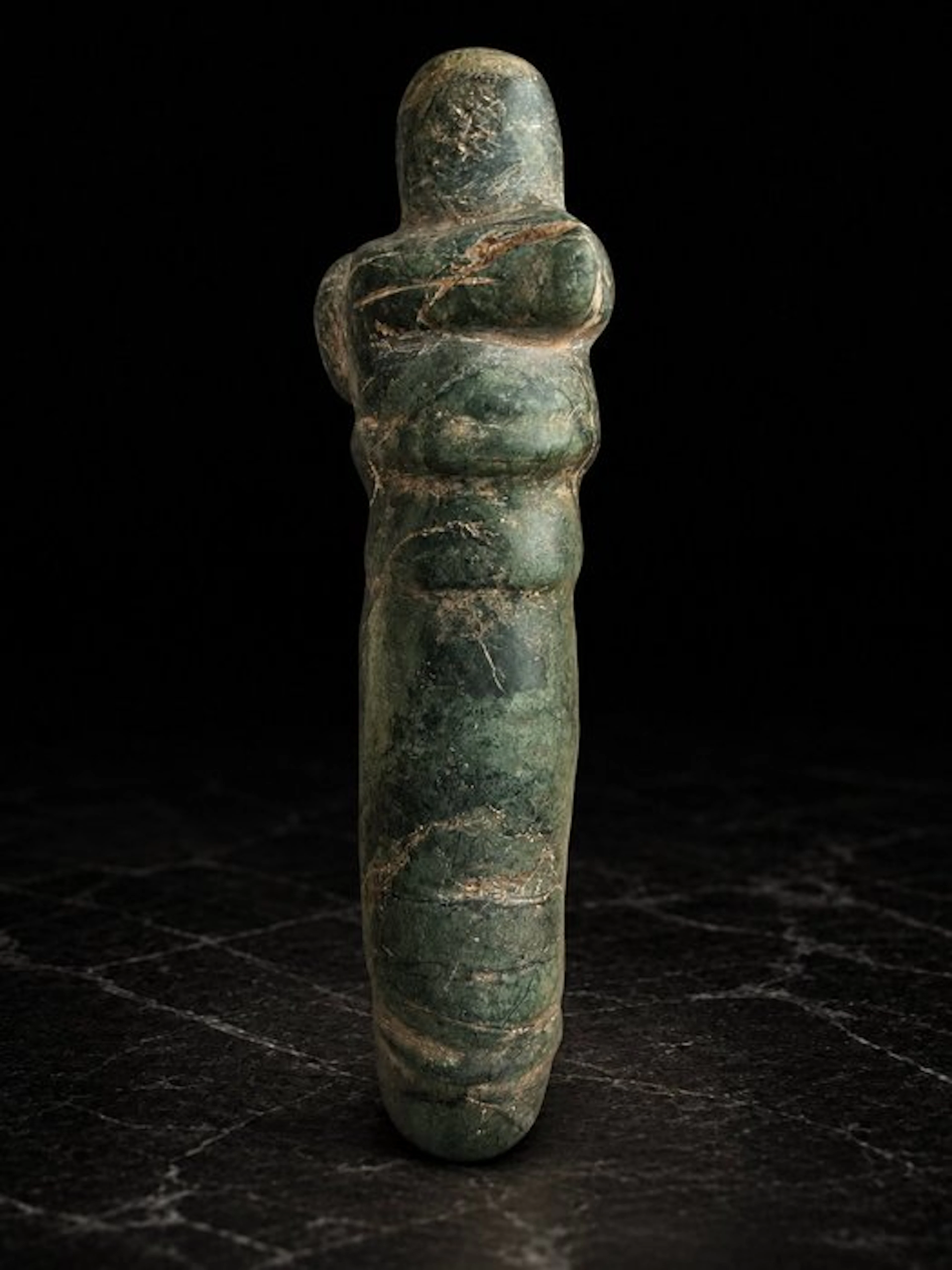 Taino Culture 10th to 15th Century AD Stone Phallic-shaped jadeite scepter