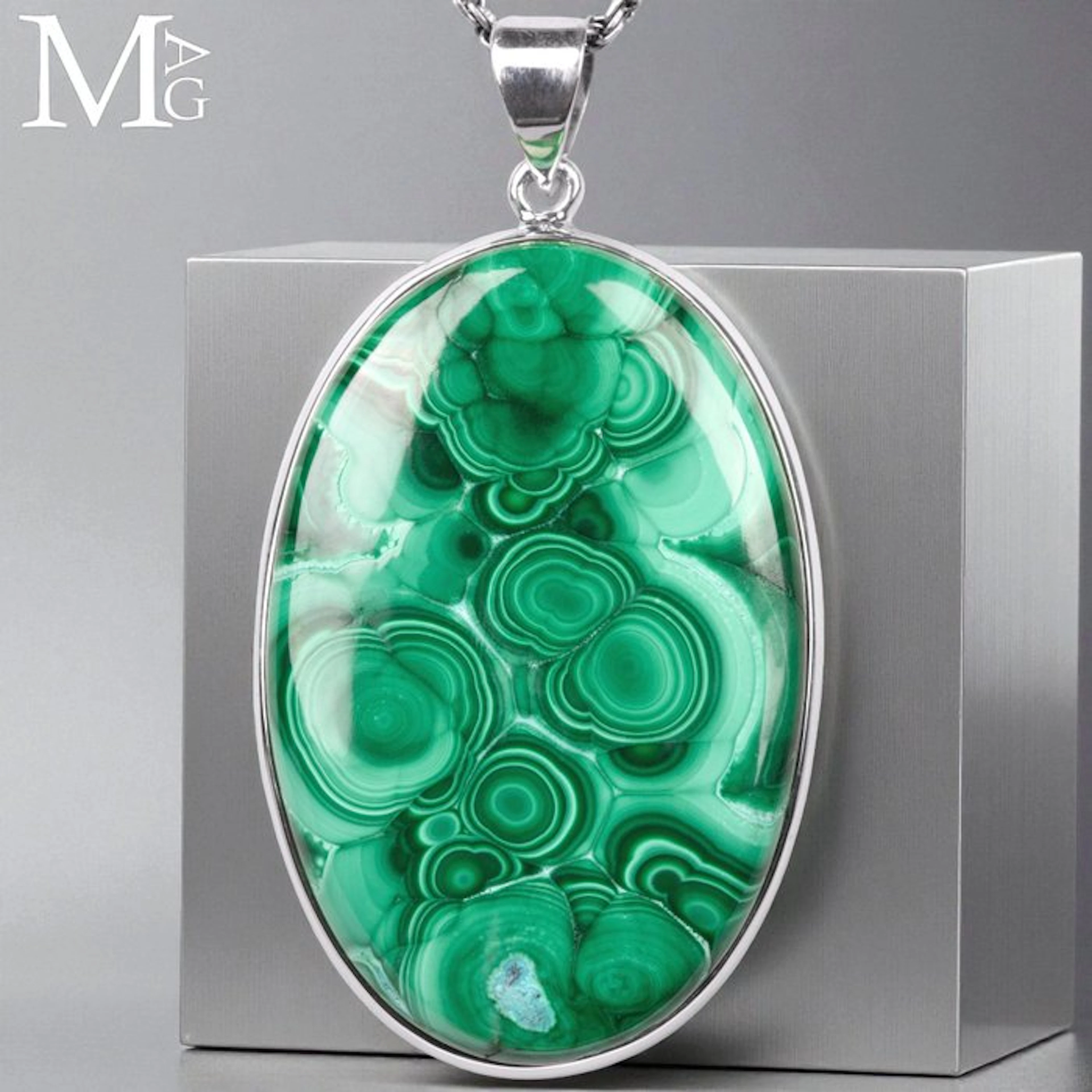 Sterling Silver Pendant with Unique Malachite Gem...