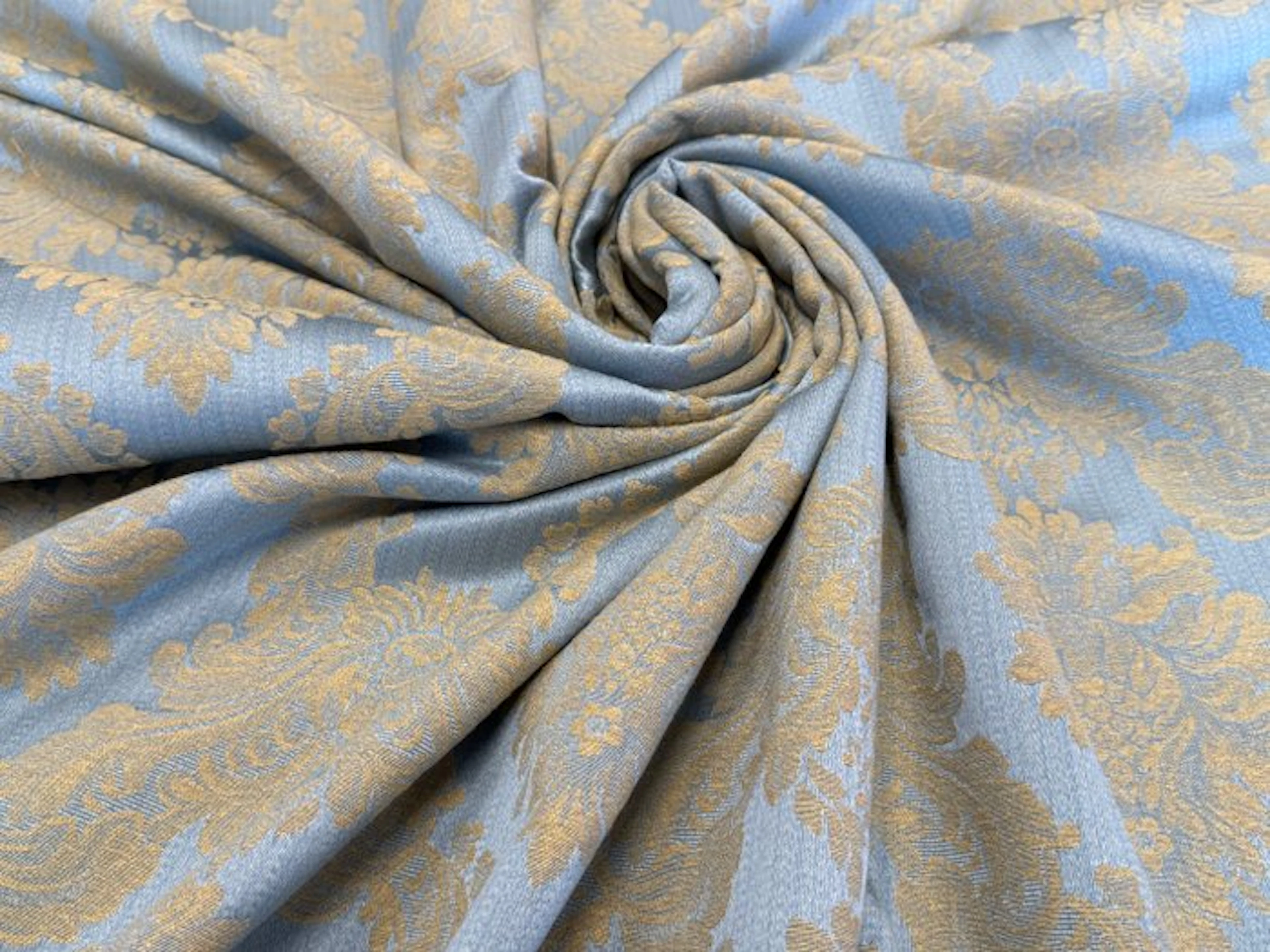Baroque Jacquard fabric in Powder Blue and Antique Gold –...