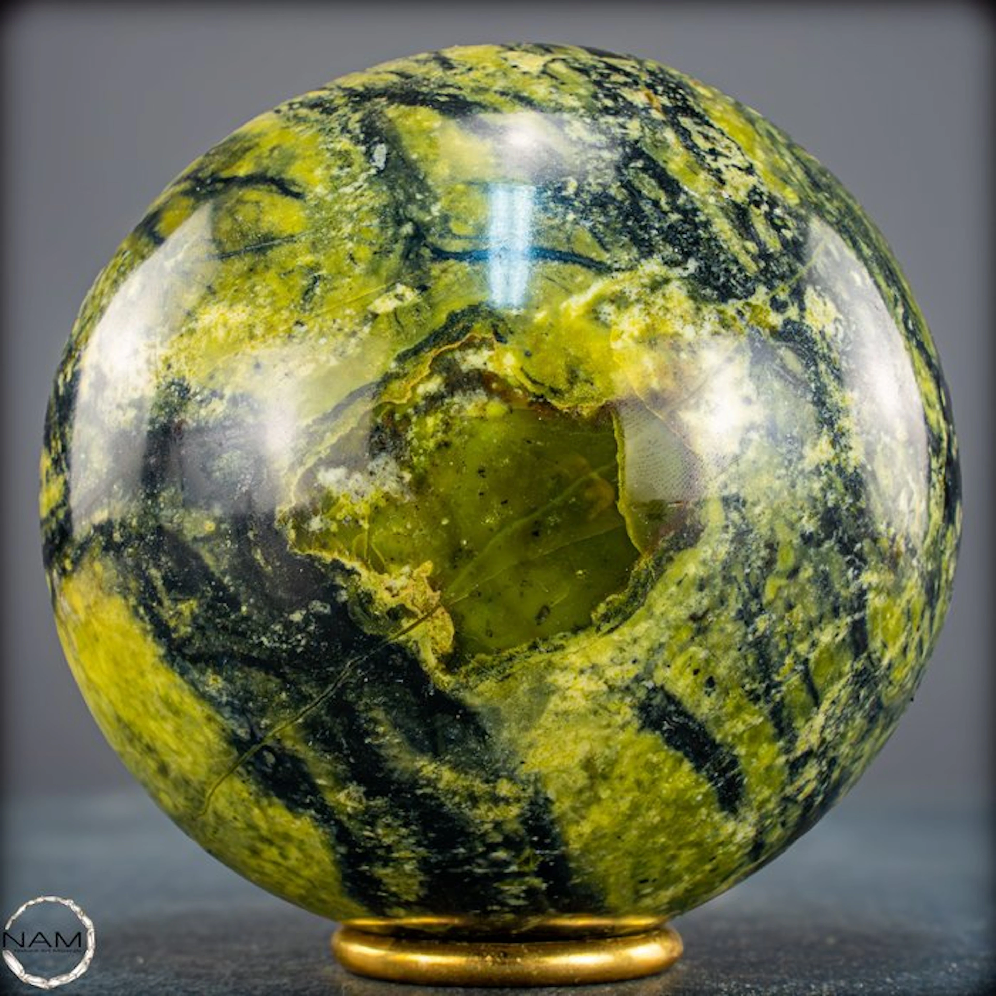 Serpentine Sphere with Pyrite – Harmonious Interplay of...