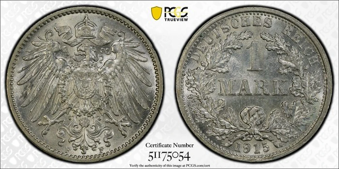 Germany, Empire 1 Mark 1915 - PCGS MS65 (Stuttgart)