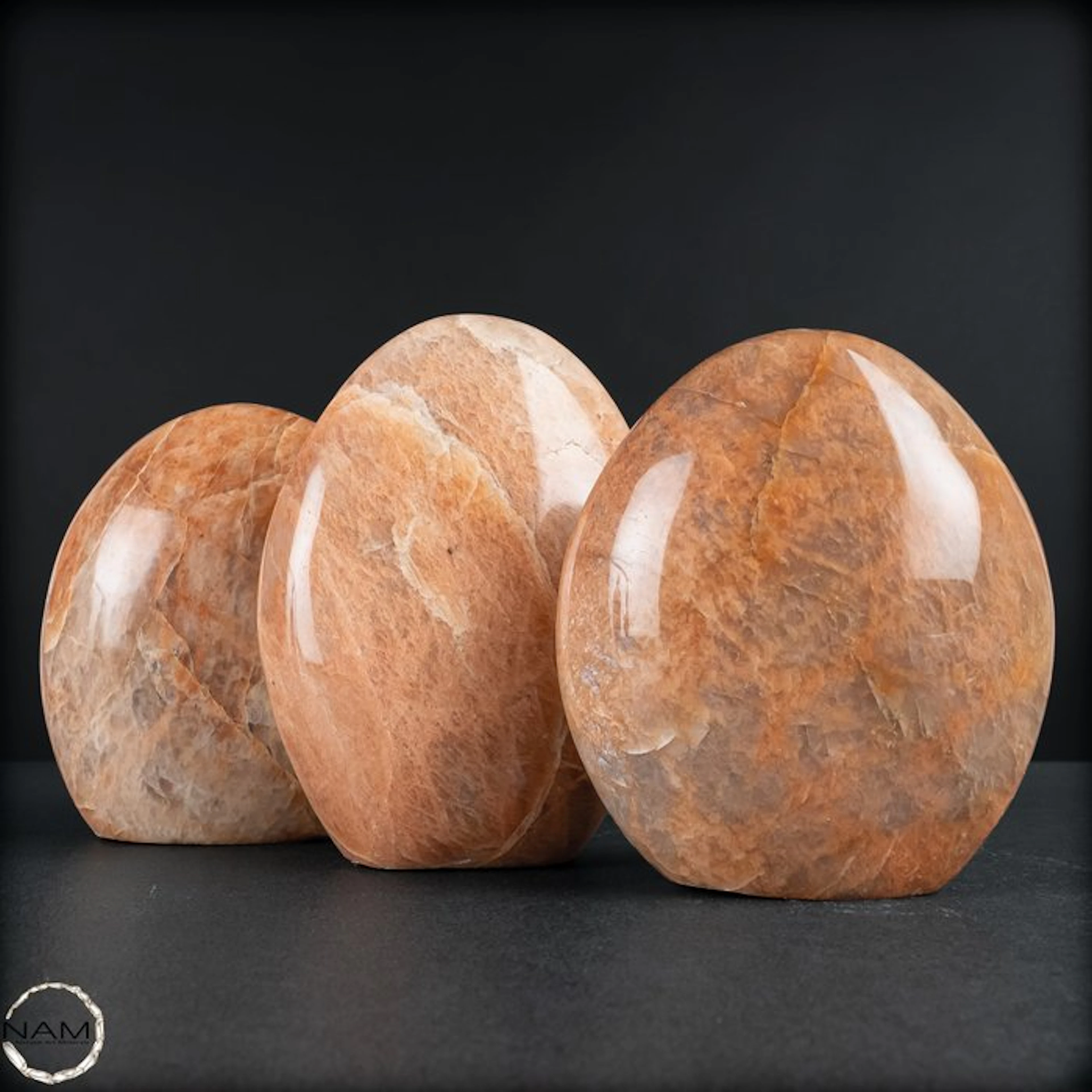 Peach Moonstone Freeforms – A harmonious trio in warm peach and apricot tones