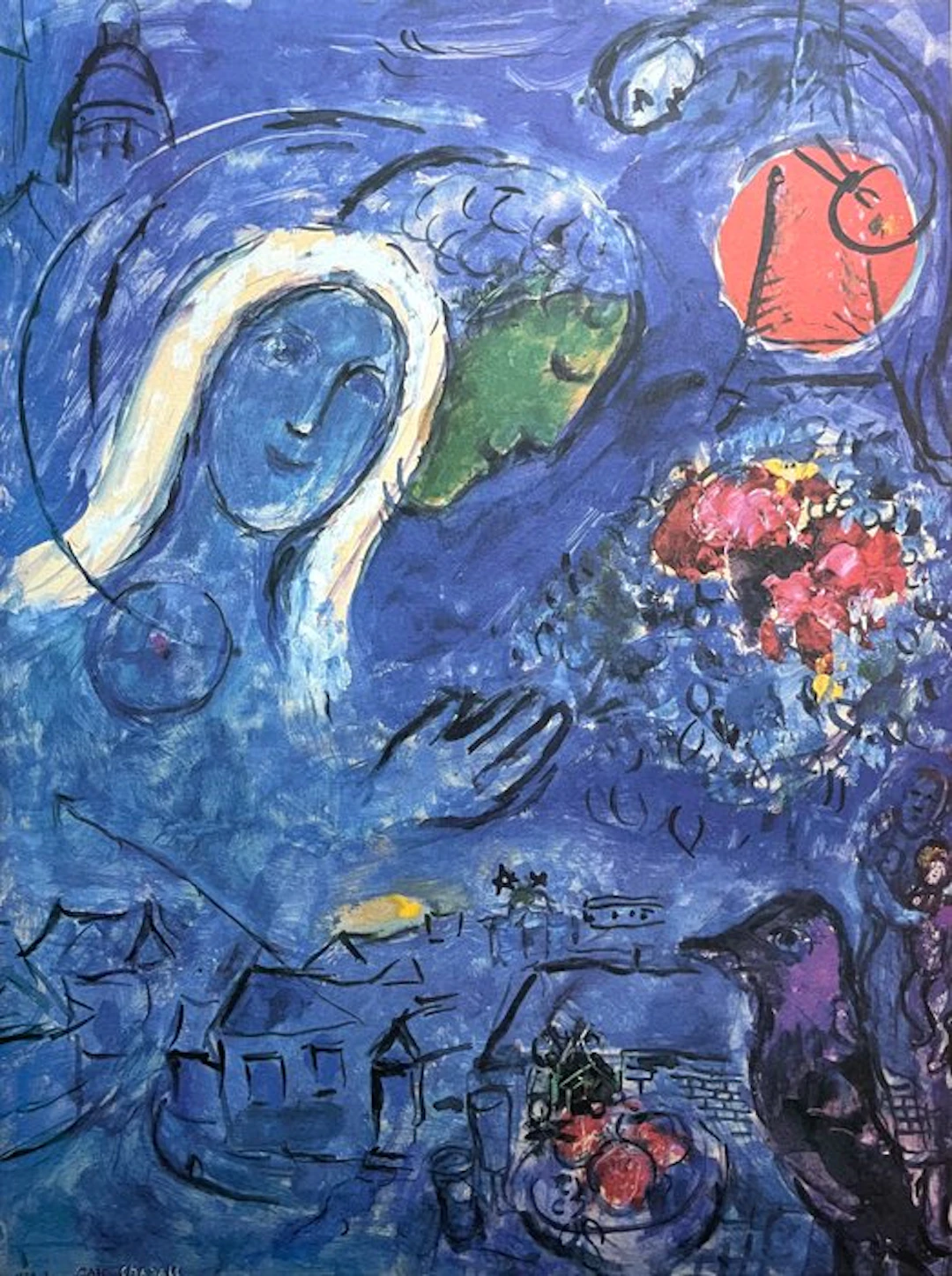 Marc Chagall (after) - Amoureux au Soleil Rouge - Offset...