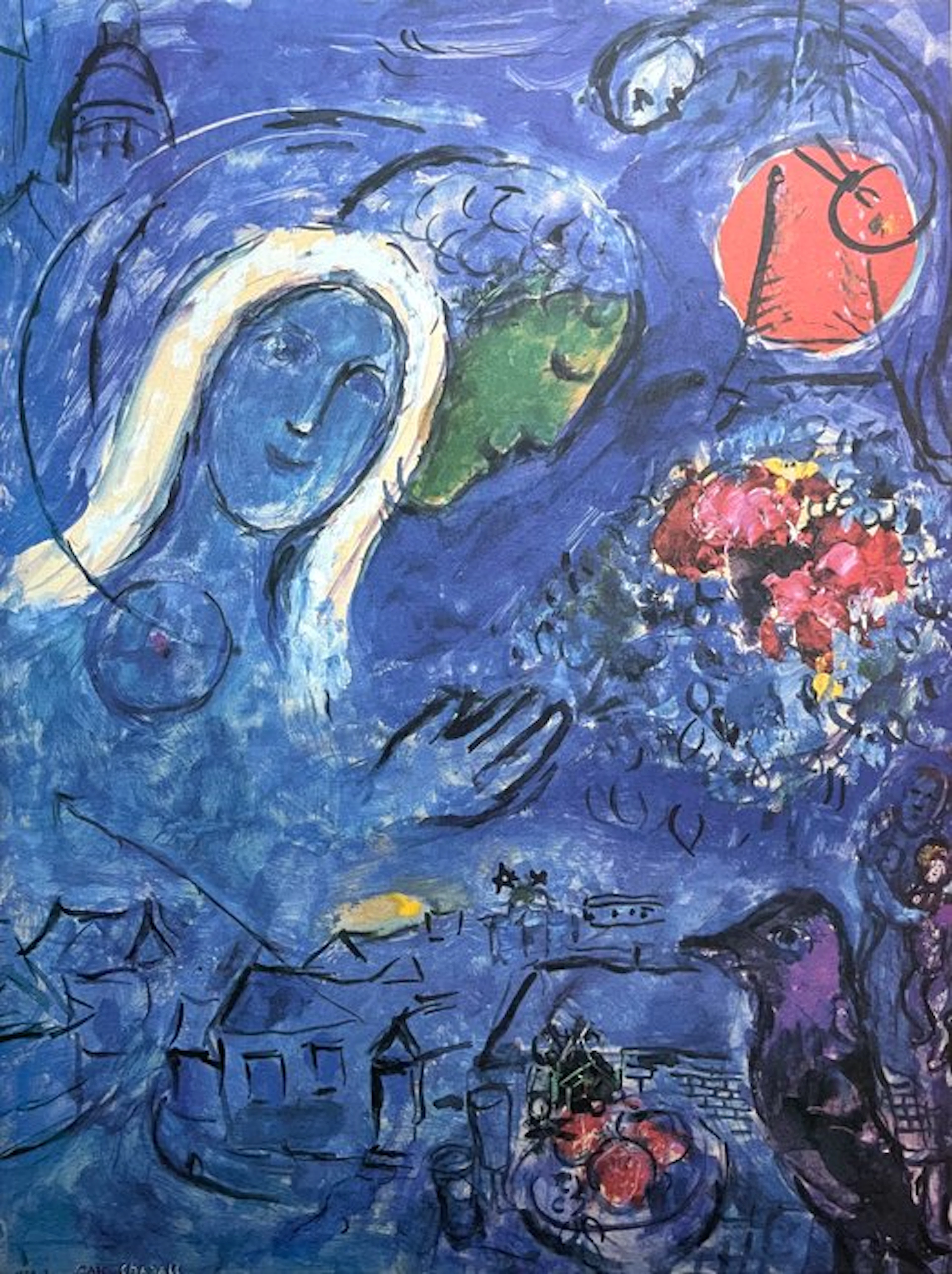 Marc Chagall (after) - Amoureux au Soleil Rouge - Offset...