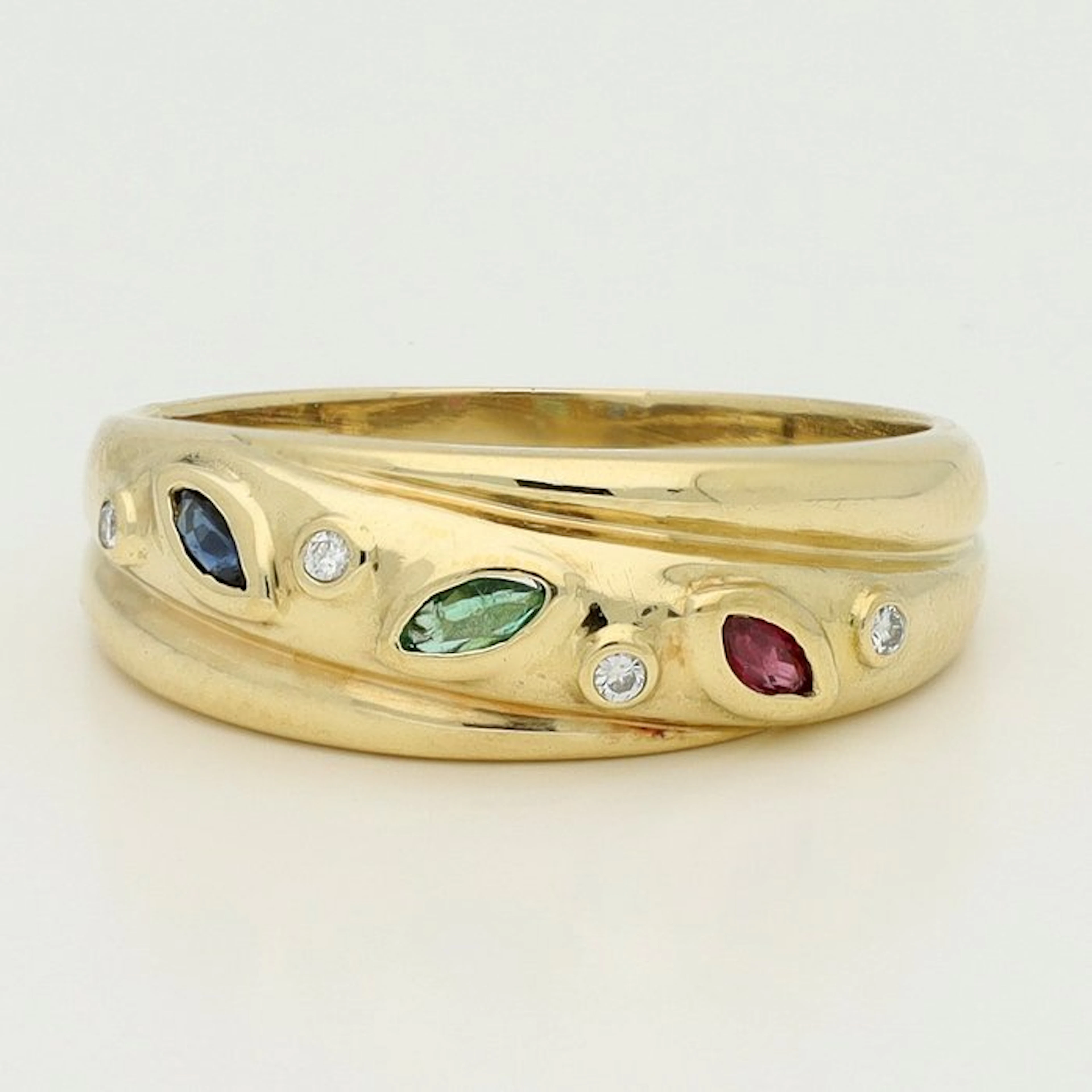 Ring - 18 kt. Yellow gold Emerald - Diamond - Ruby/Sapphire