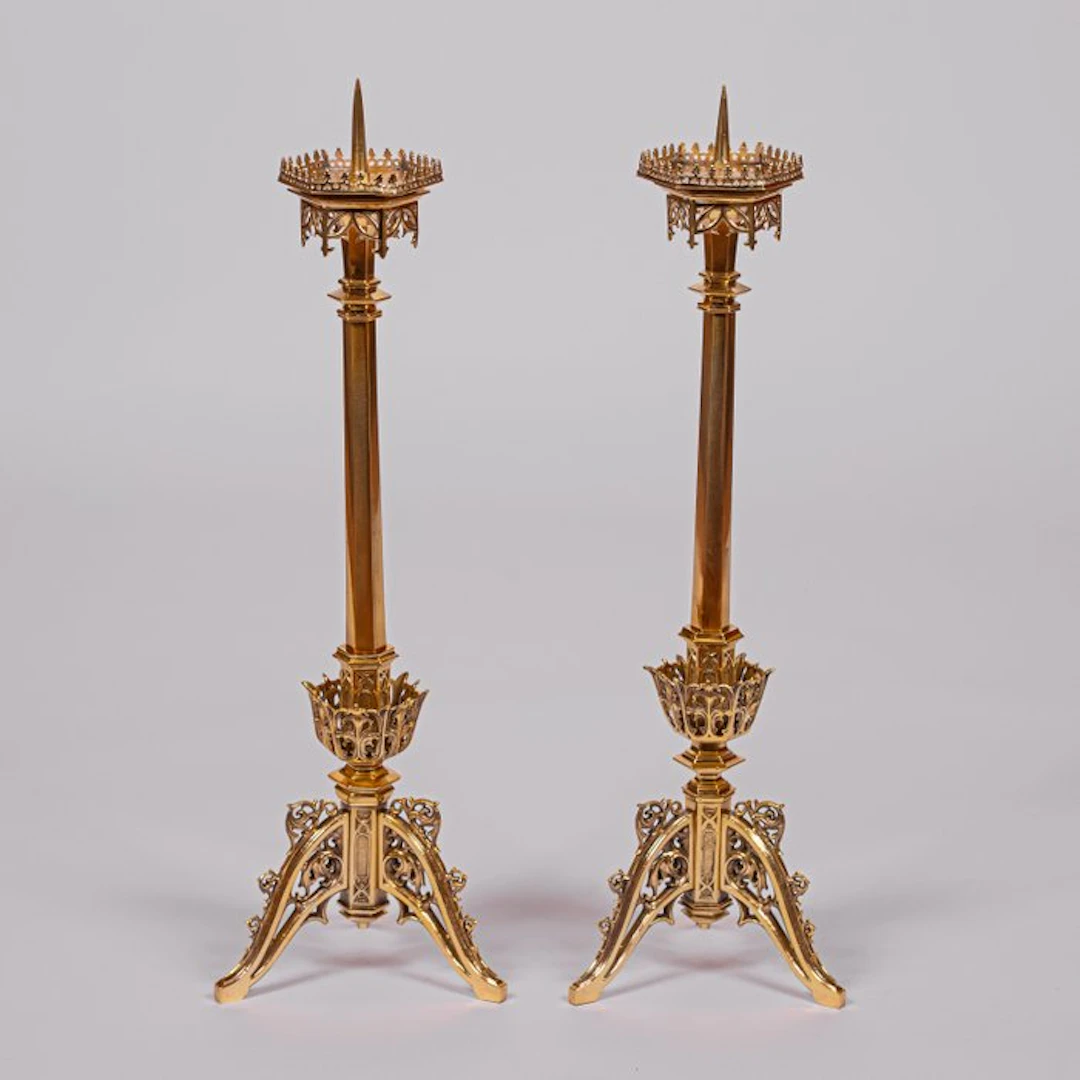 Neo-Gothic candelabra set - Brass - 1850-1900