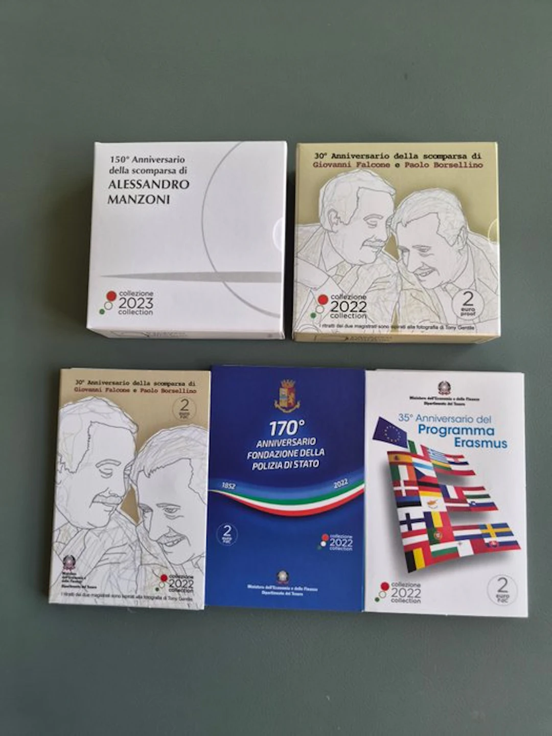 Italy. 2 Euro 2022/2023 (5 monnaies) Proof + BU (No reserve price)