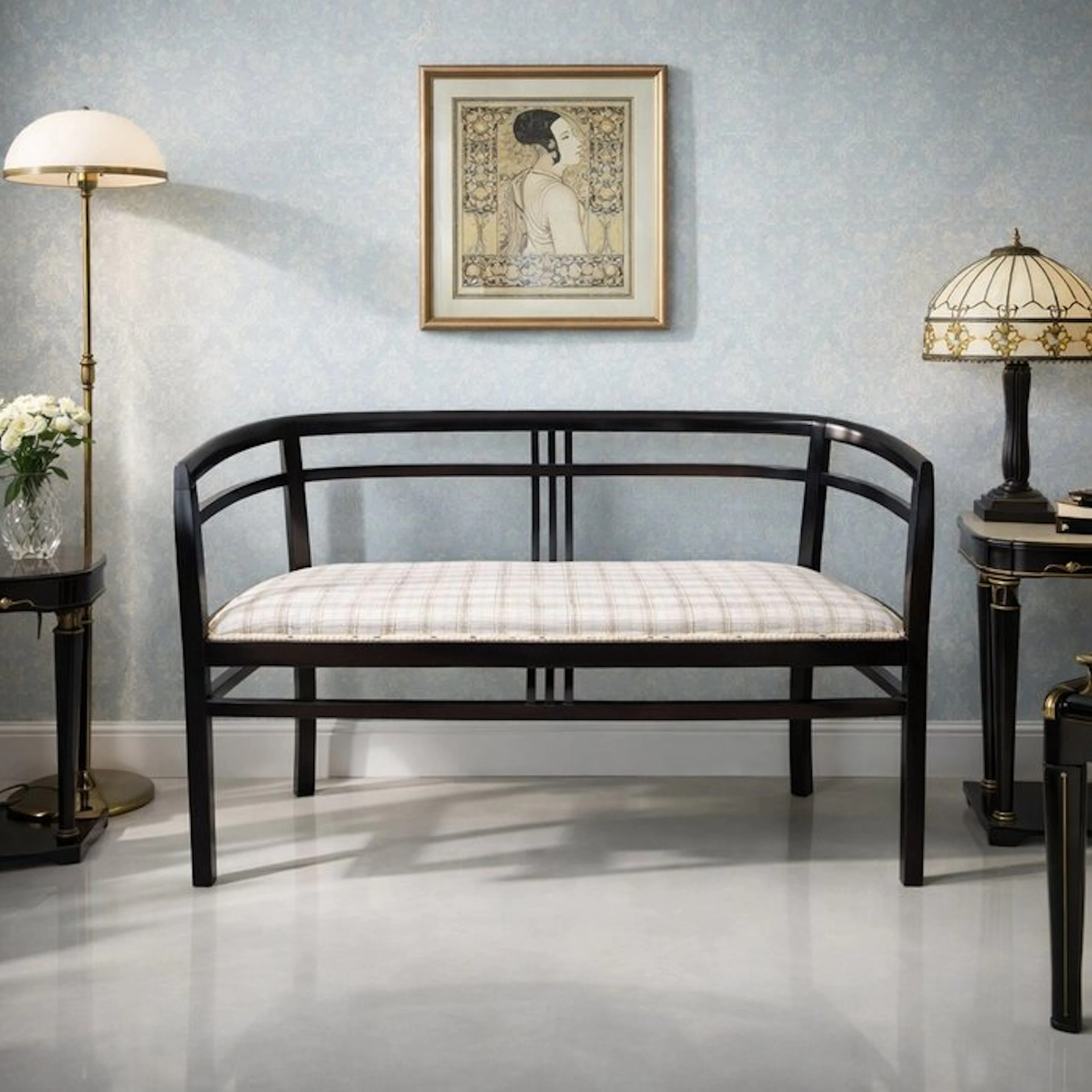 Manifattura Italiana - Sofa - Wood, Cotton - Viennese Secession bench