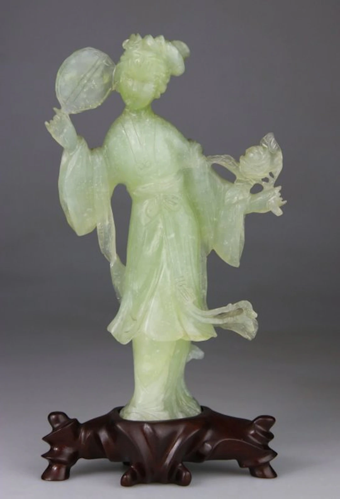 Large Kwanyin Sculpture Statuette - Wooden Base...
