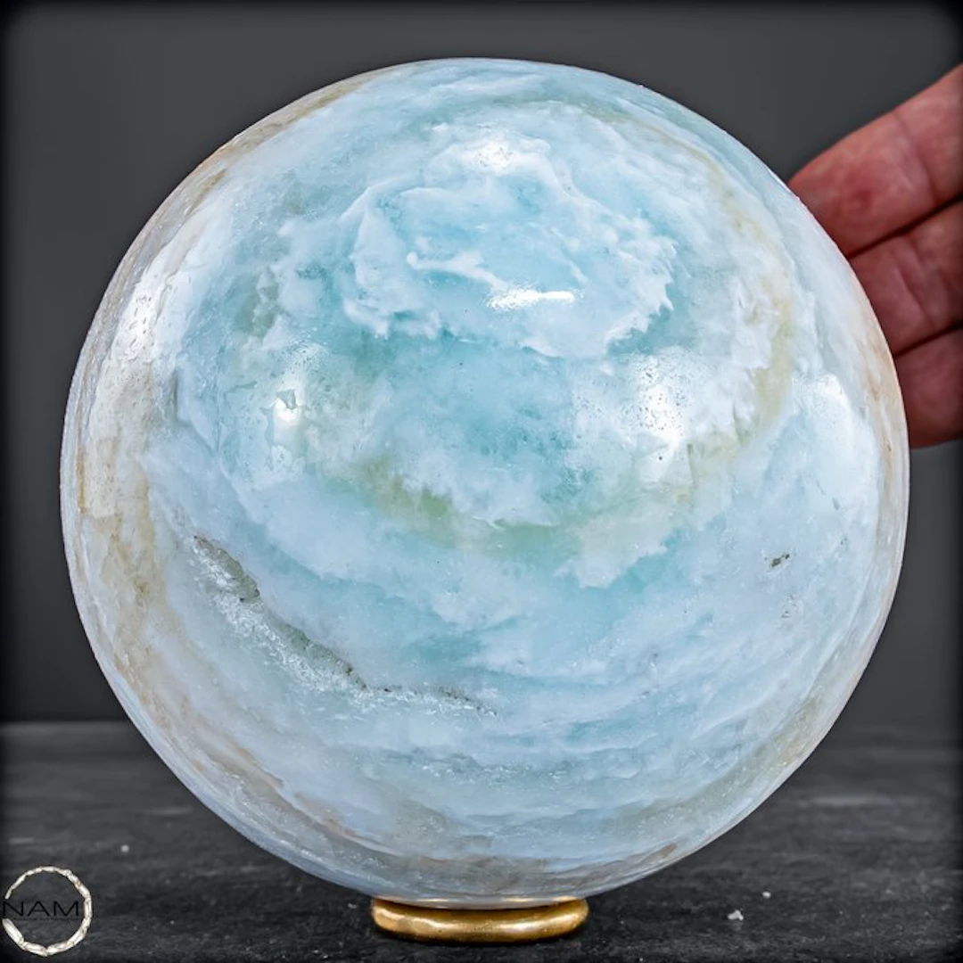 Blue Aragonite Sphere – hand-polished natural stone...