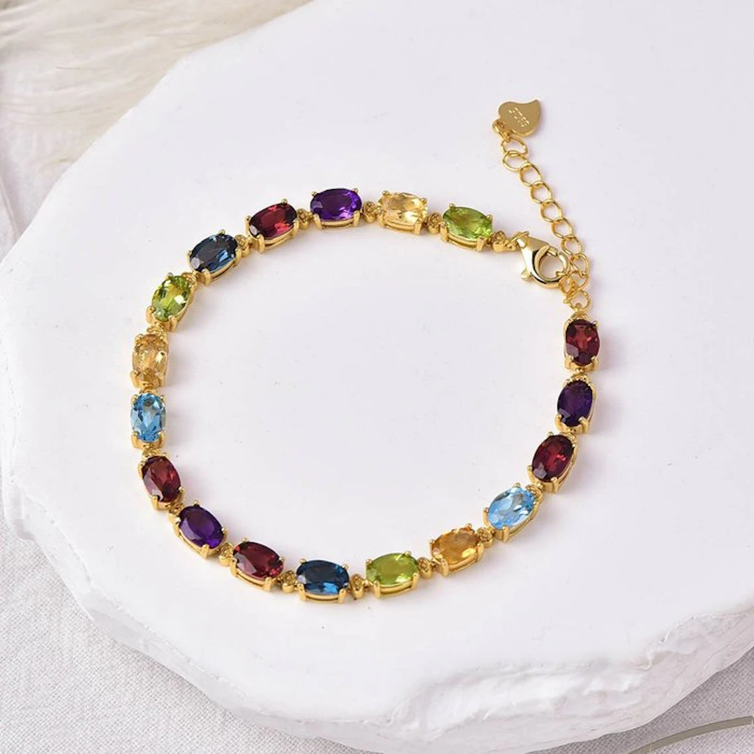 No reserve price - Bracelet Silver - Mixed gemstones - Certified